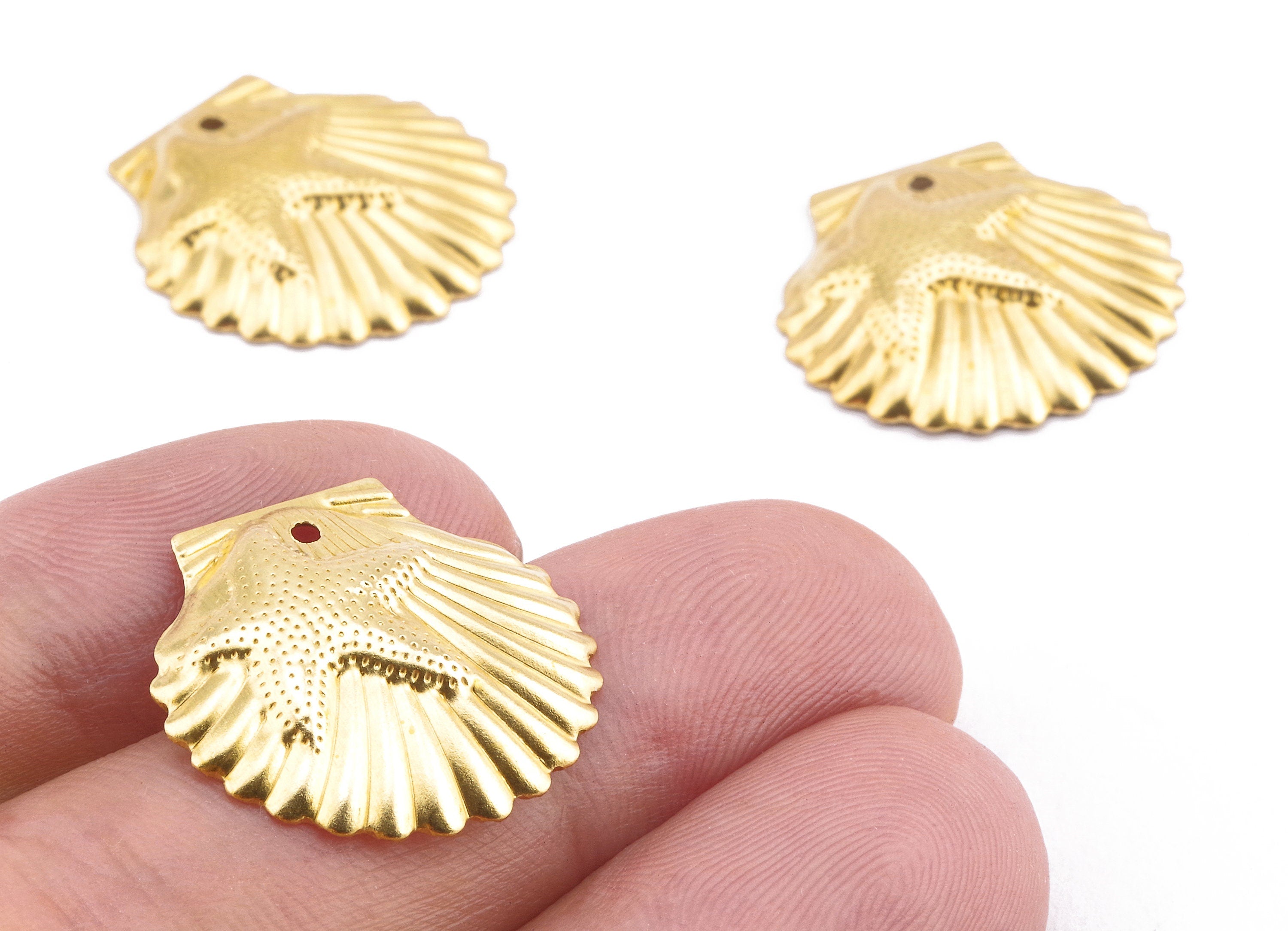 Brass Shell Charms - Raw Brass Shell Earrings and Pendant - Earring Findings - Jewelry Supplies - 21.32x20.26x0.88mm - PP2243 - DOMEDBAZAAR