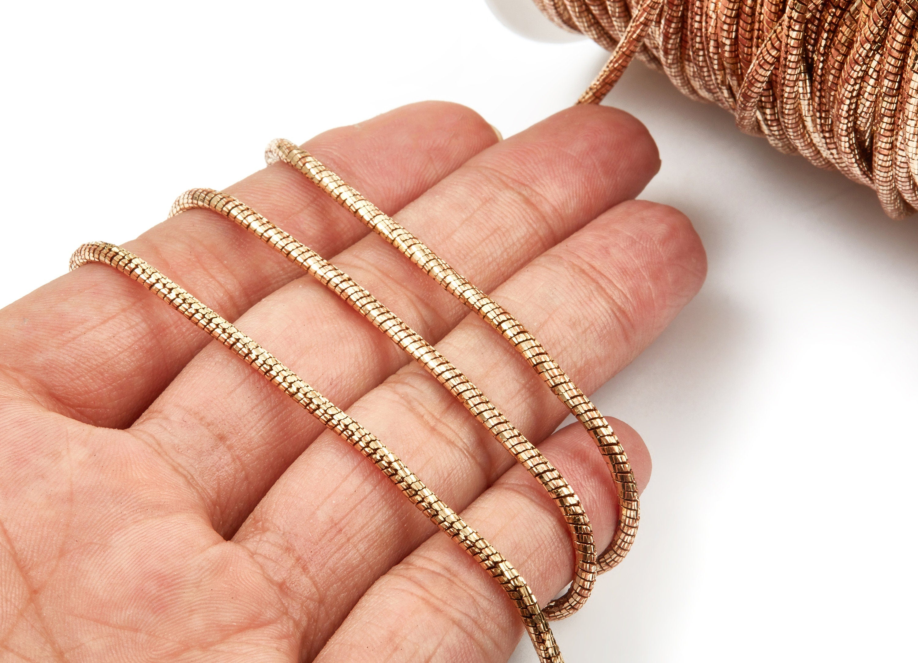 Brass Snake Chain - Raw Brass Faceted Chain - Round Snake Chain - 0.10&quot; x 0.10&quot; - for Necklace Bracelet Earing Jewellery Making - CC1133 - DOMEDBAZAAR