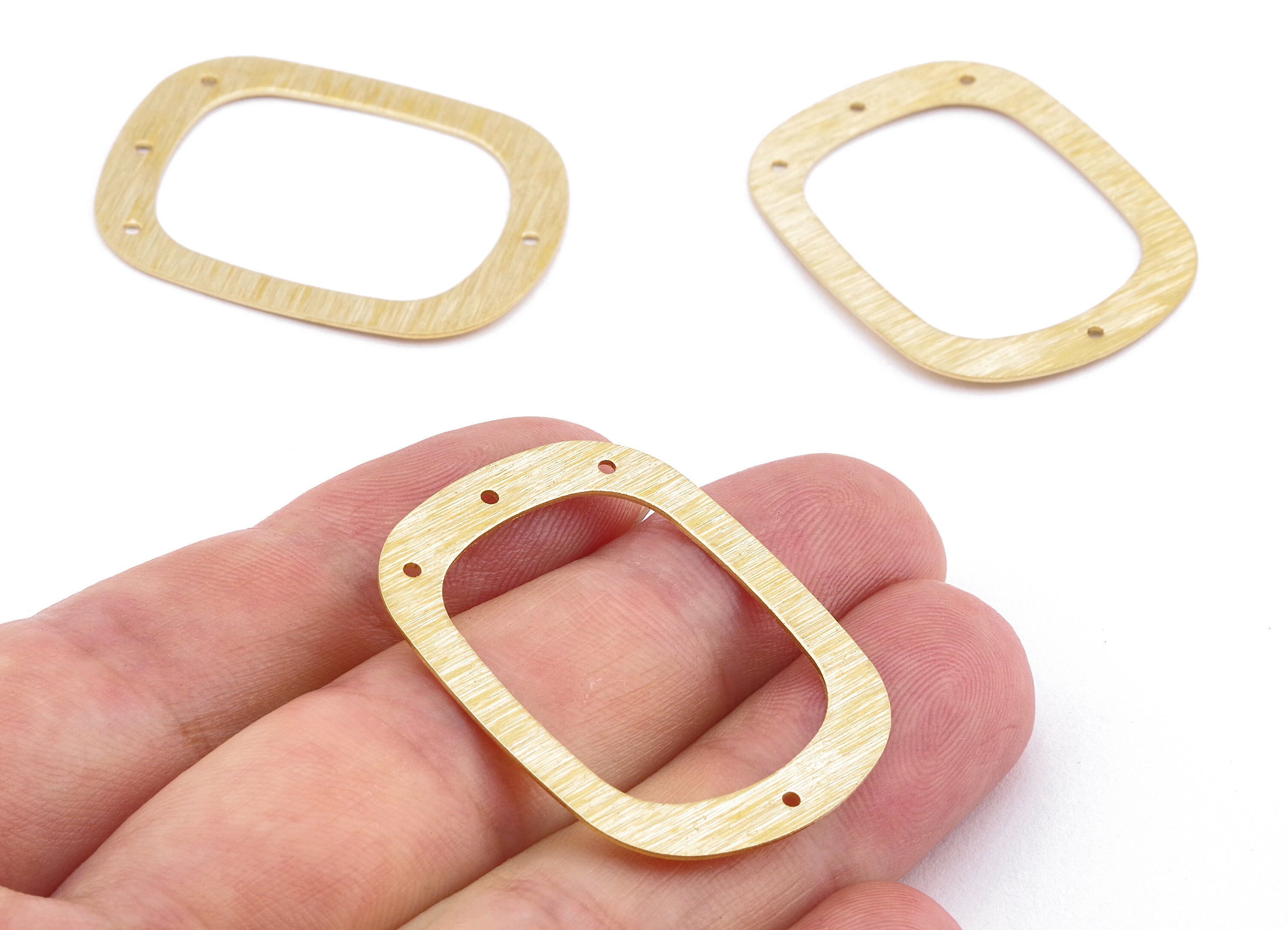 Brass Oval Connectors - Raw Brass Texture Oval Connectors - 4 Holes - Earring Connectors - Jewelry Connectors - 36.08x27.58x0.61mm - PP2199 - DOMEDBAZAAR