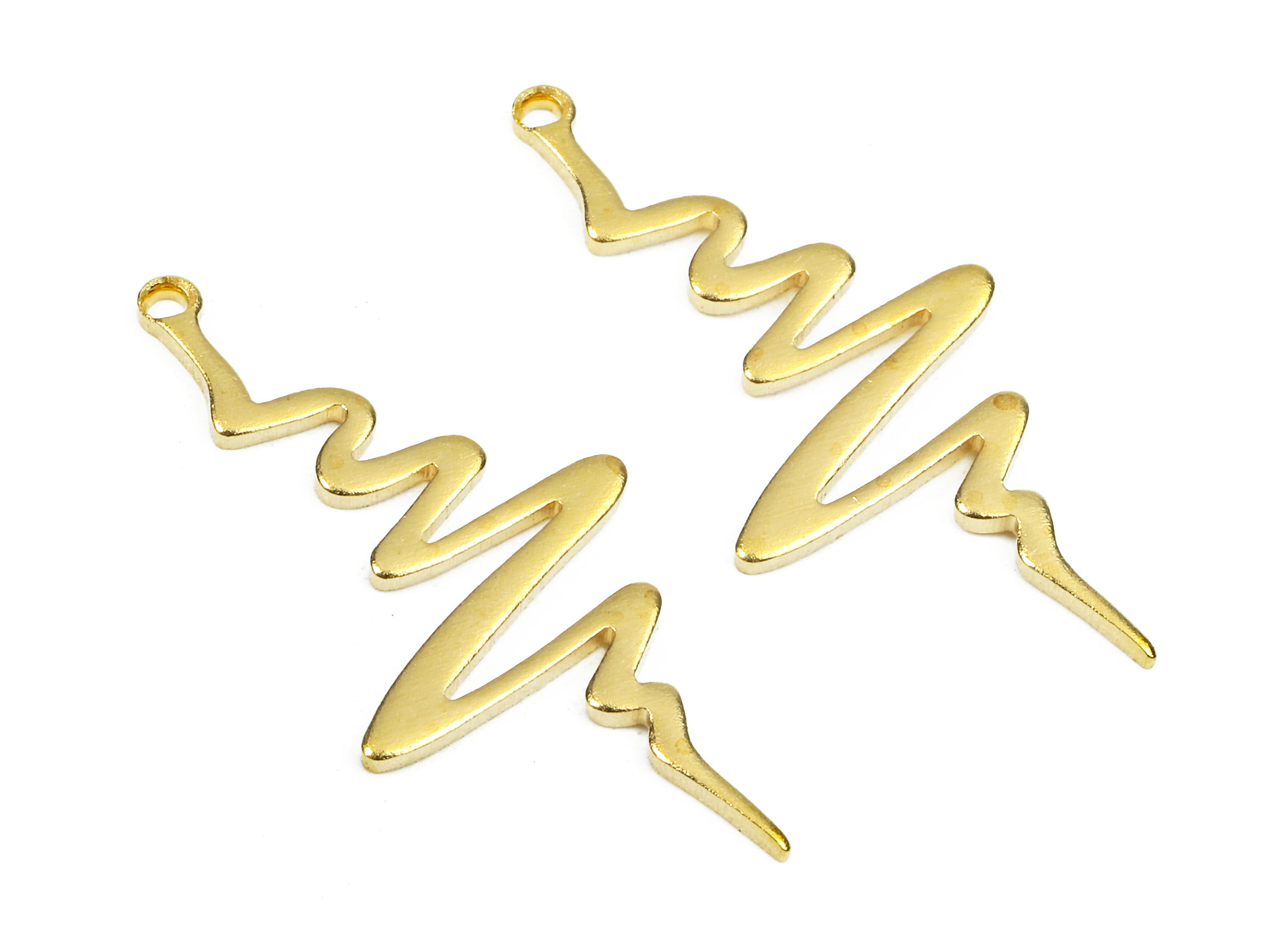 Brass Electrocardiogram Charms - Raw Brass Electrocardiogram Earrings and Pendant - Electrocardiogram Necklace - 29.85x14.5x1.15mm - PP2556 - DOMEDBAZAAR