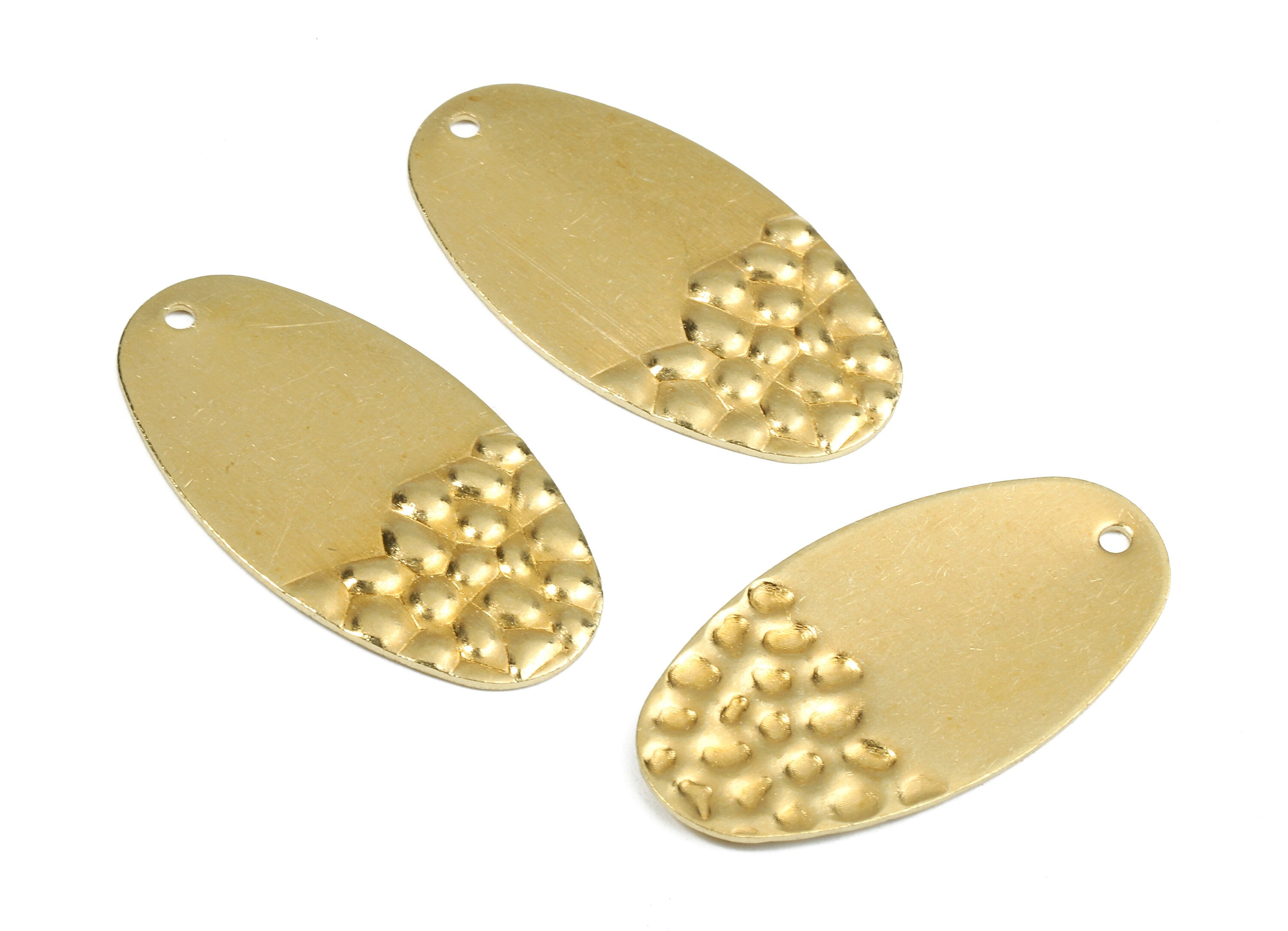 Brass Oval Charms - Raw Brass Oval Wavy Earrings and Pendant - Brass Oval Necklace - Jewelry Supplies - 29.37x15.41x0.71mm - PP2444 - DOMEDBAZAAR