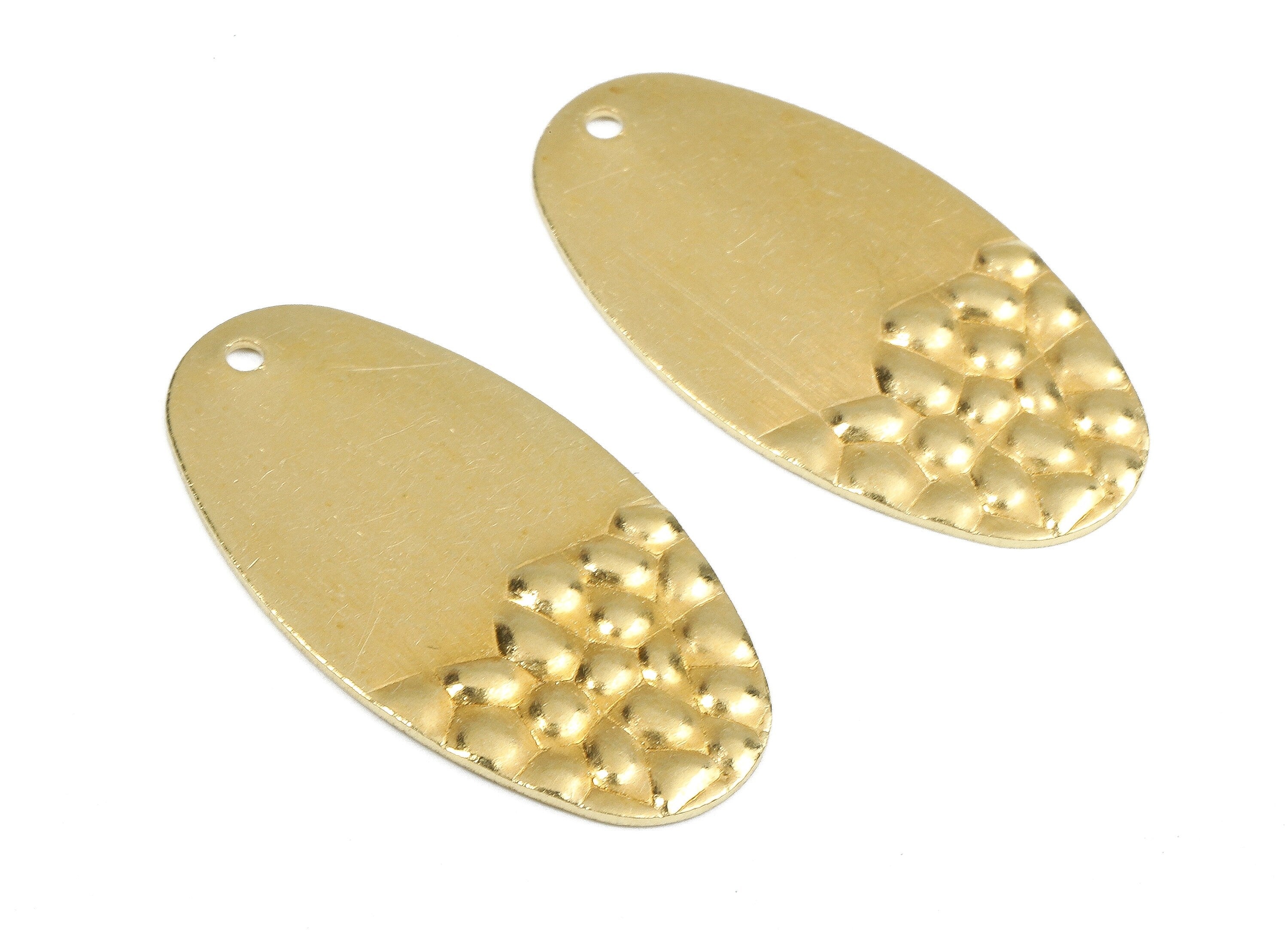 Brass Oval Charms - Raw Brass Oval Wavy Earrings and Pendant - Brass Oval Necklace - Jewelry Supplies - 29.37x15.41x0.71mm - PP2444 - DOMEDBAZAAR