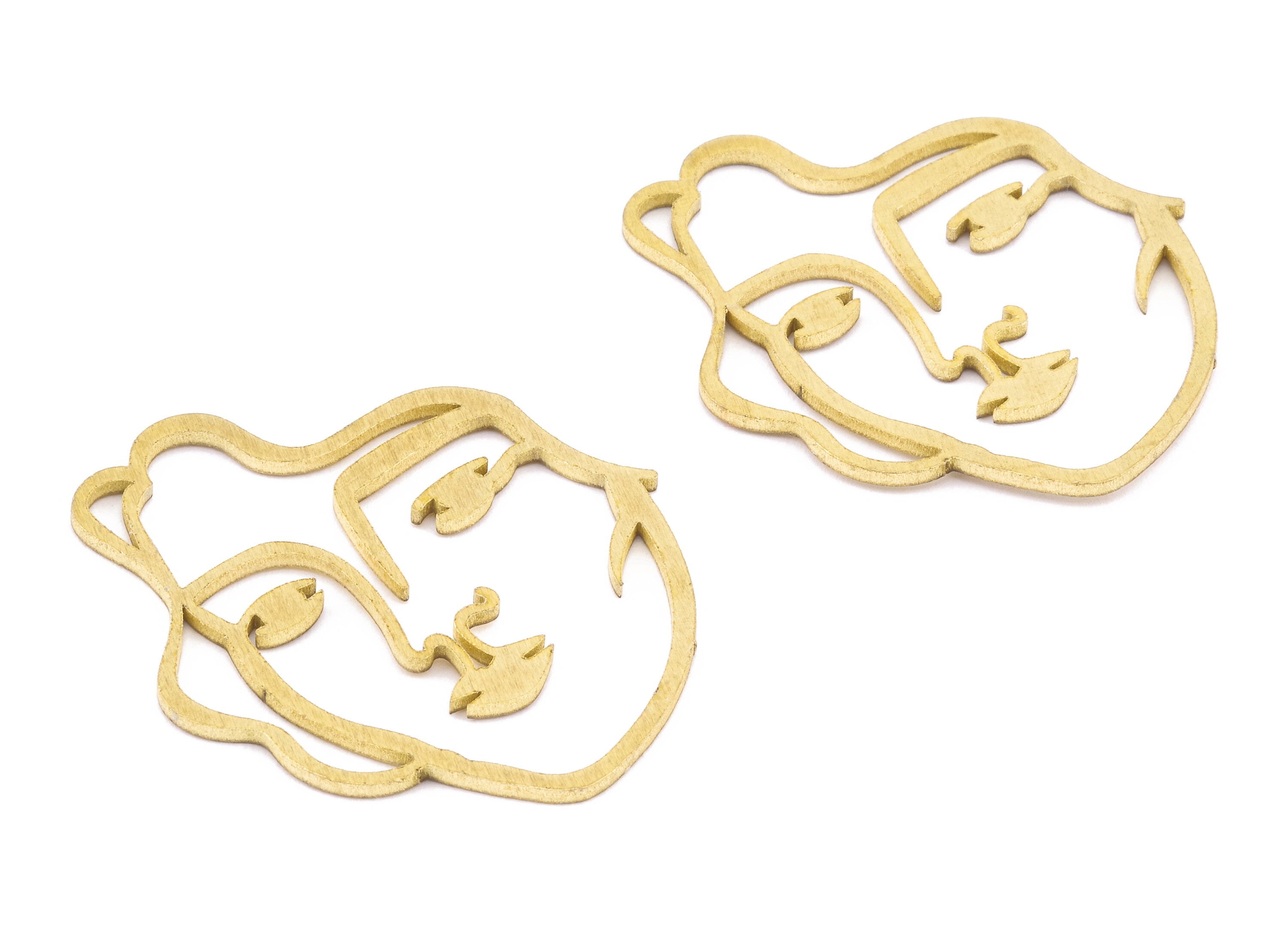 Brass Face Charms - Raw Brass Face Earrings and Pendant - Brass Earring Findings - Jewelry Supplies - 38.88x33.1x1.19mm - PP2274 - DOMEDBAZAAR