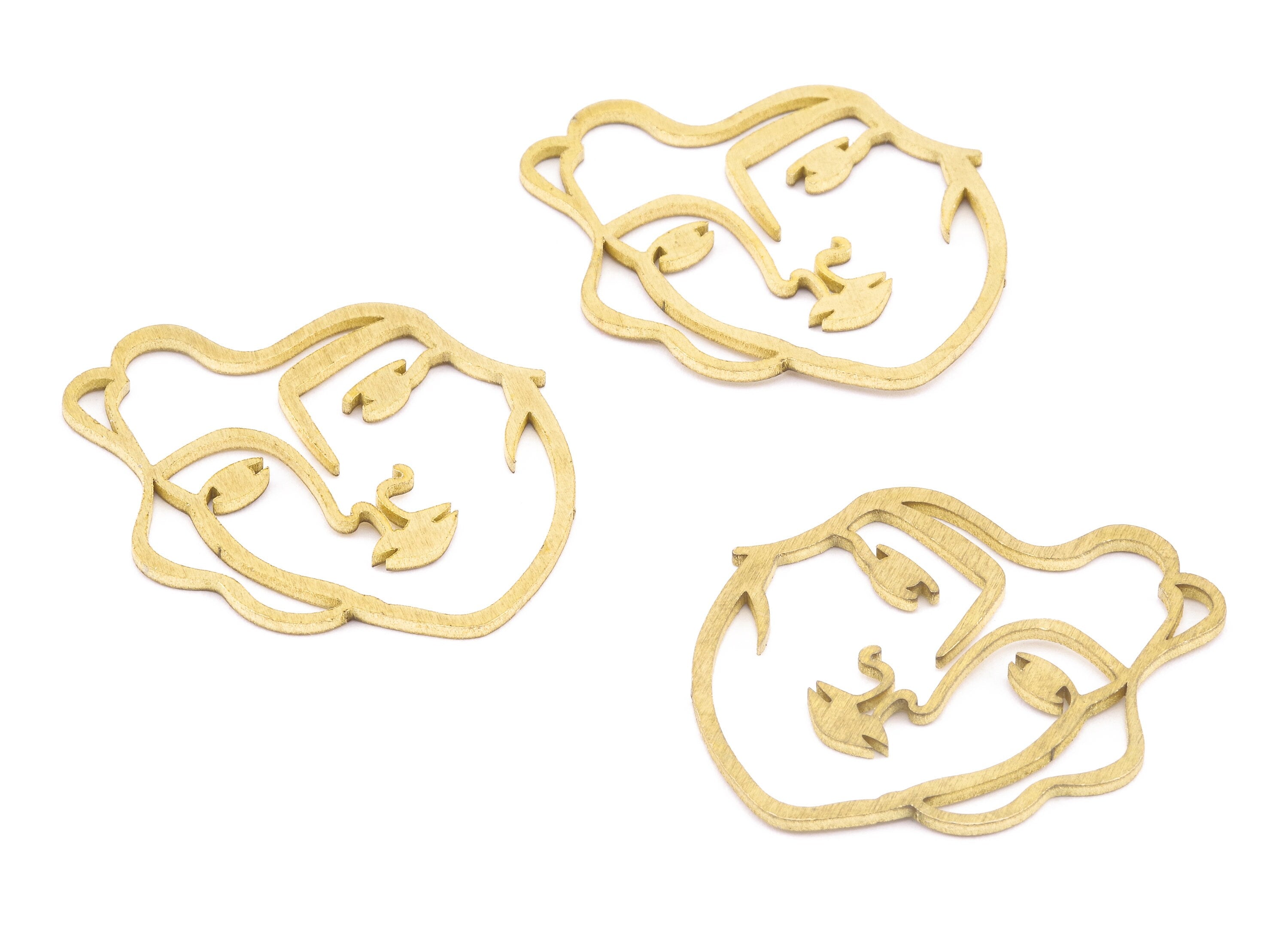 Brass Face Charms - Raw Brass Face Earrings and Pendant - Brass Earring Findings - Jewelry Supplies - 38.88x33.1x1.19mm - PP2274 - DOMEDBAZAAR