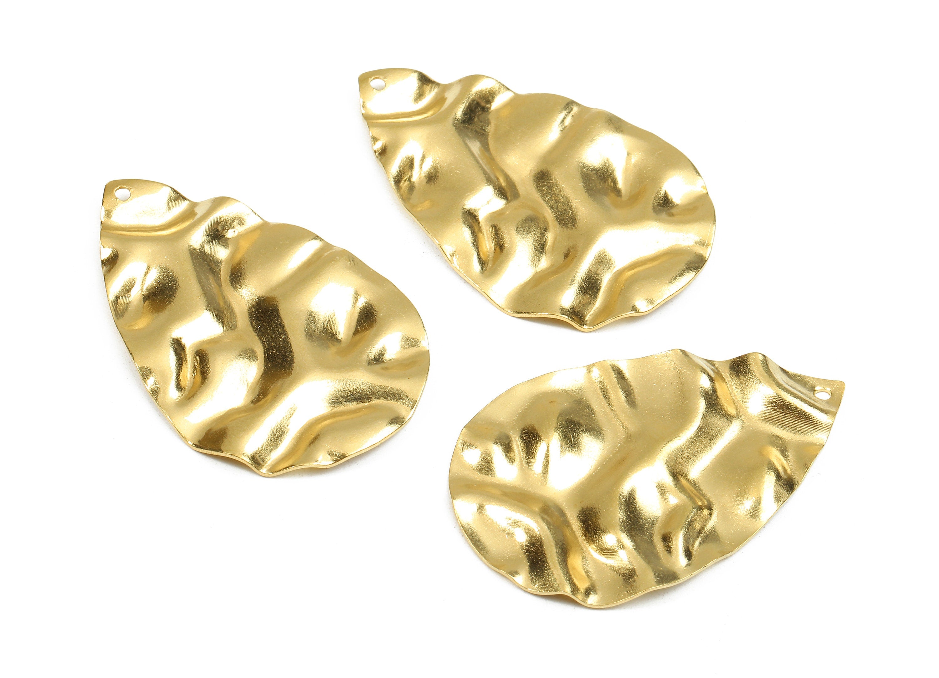 Brass Drop Charms - Raw Brass Wavy Drop Earrings and Pendant - Brass Face Necklace - Jewelry Supplies - 43.62x28.72x2.59mm - PP2561 - DOMEDBAZAAR