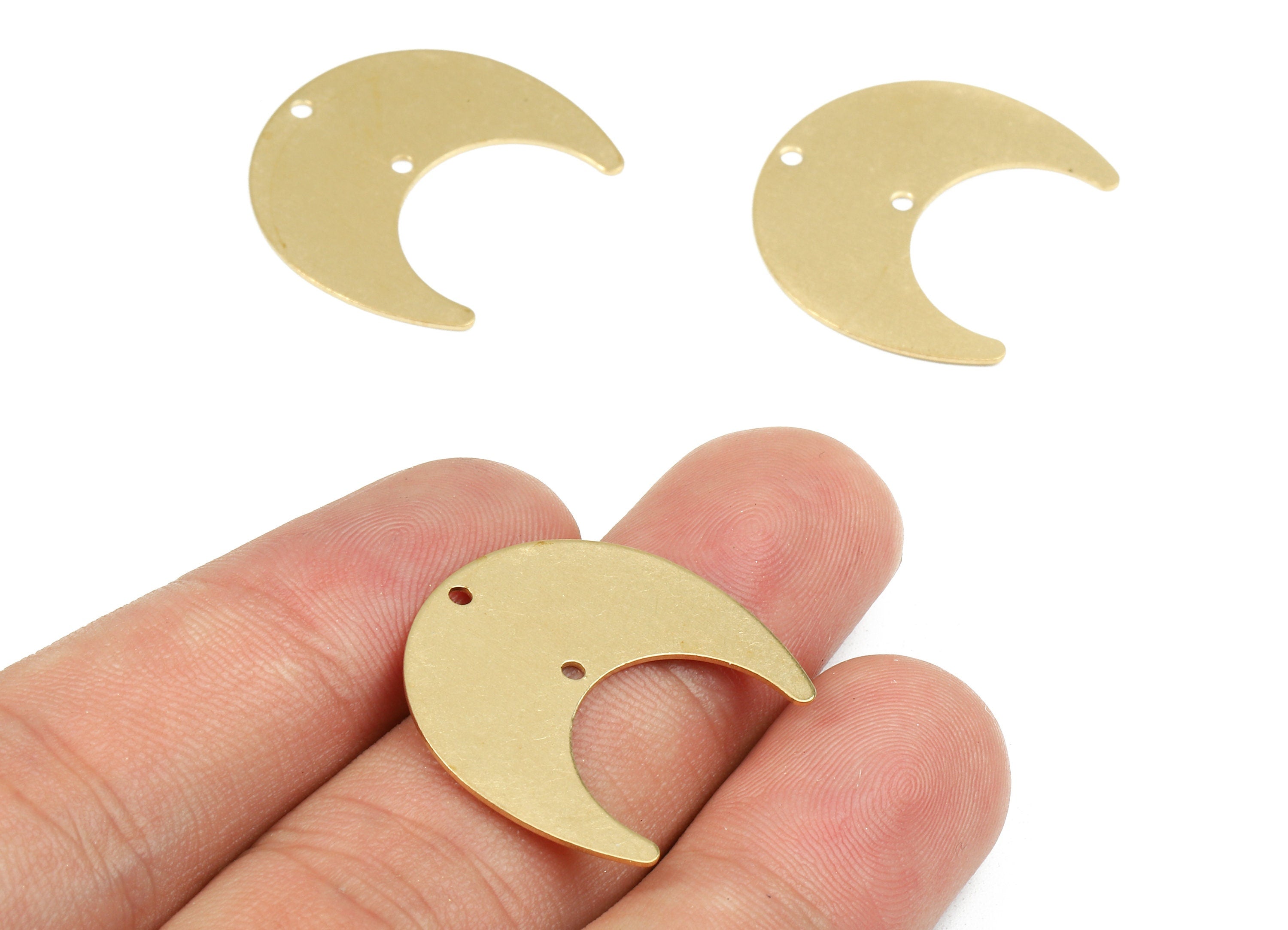 Brass Moon Connectors - Raw Brass Moon Pendant & Necklace - Brass Connector Charms - 2 Holes - Jewelry Supplies - 25.06x23.02x0.8mm - PP2657 - DOMEDBAZAAR