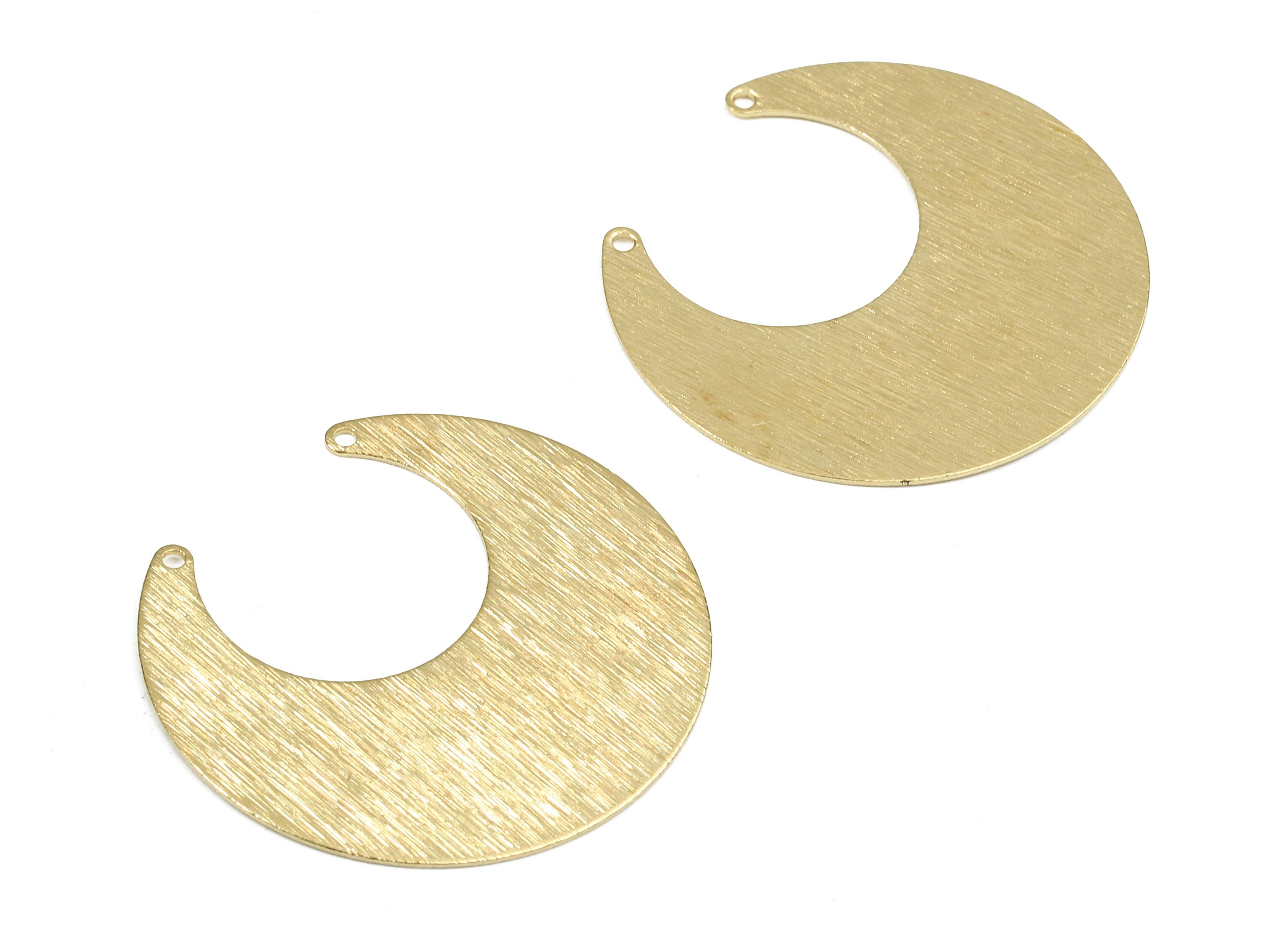 Brass Moon Connectors - Raw Brass Moon Pendant and Necklace - Brass Round Connector Charms - 2 Holes - 30.03x13.73x0.48mm - PP2483 - DOMEDBAZAAR