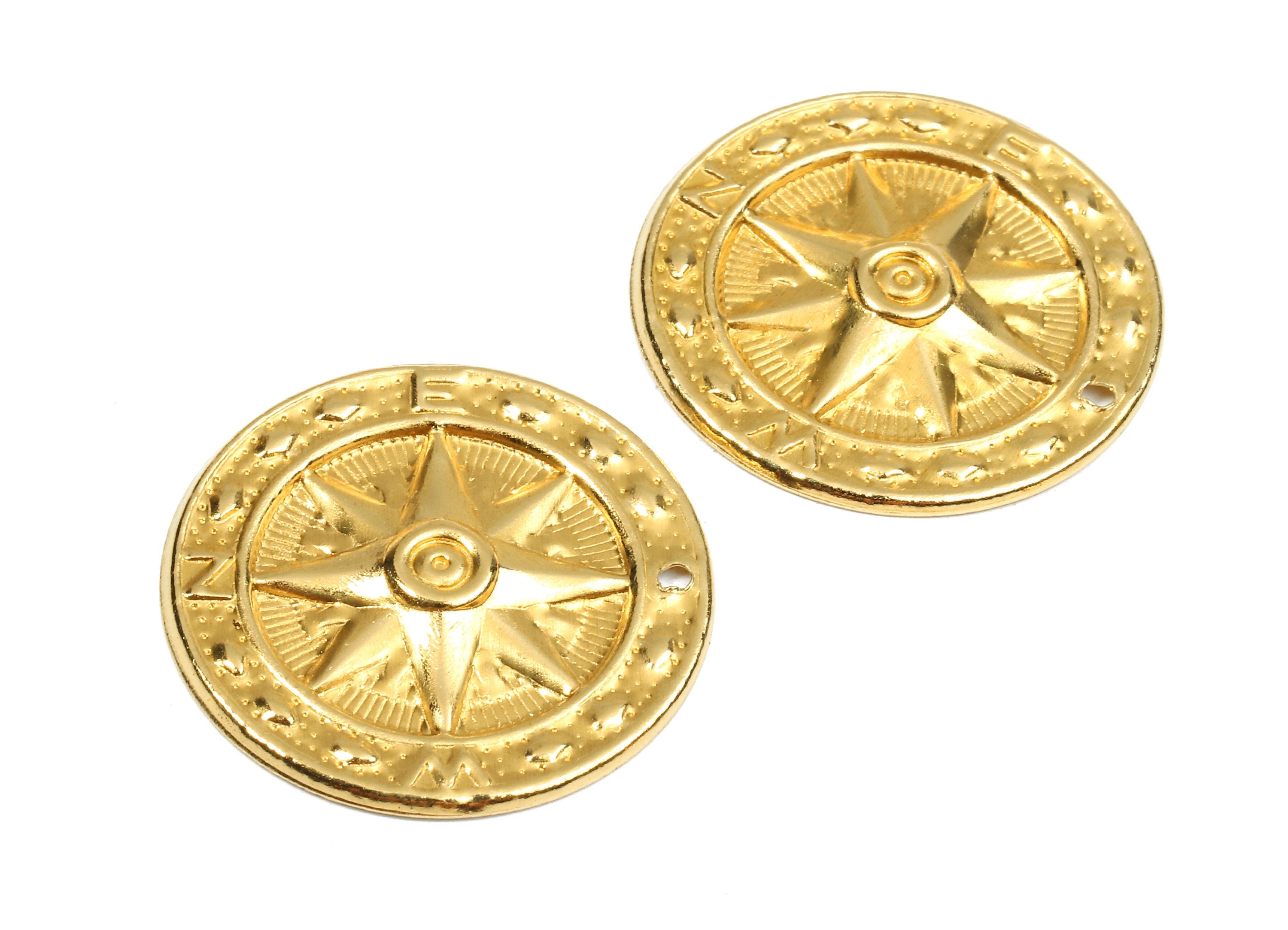 Brass Compass Charms - Raw Brass Compass Earrings and Pendant - Brass Round Necklace - Jewelry Supplies - 24.96x24.96x2.18mm - PP2678 - DOMEDBAZAAR