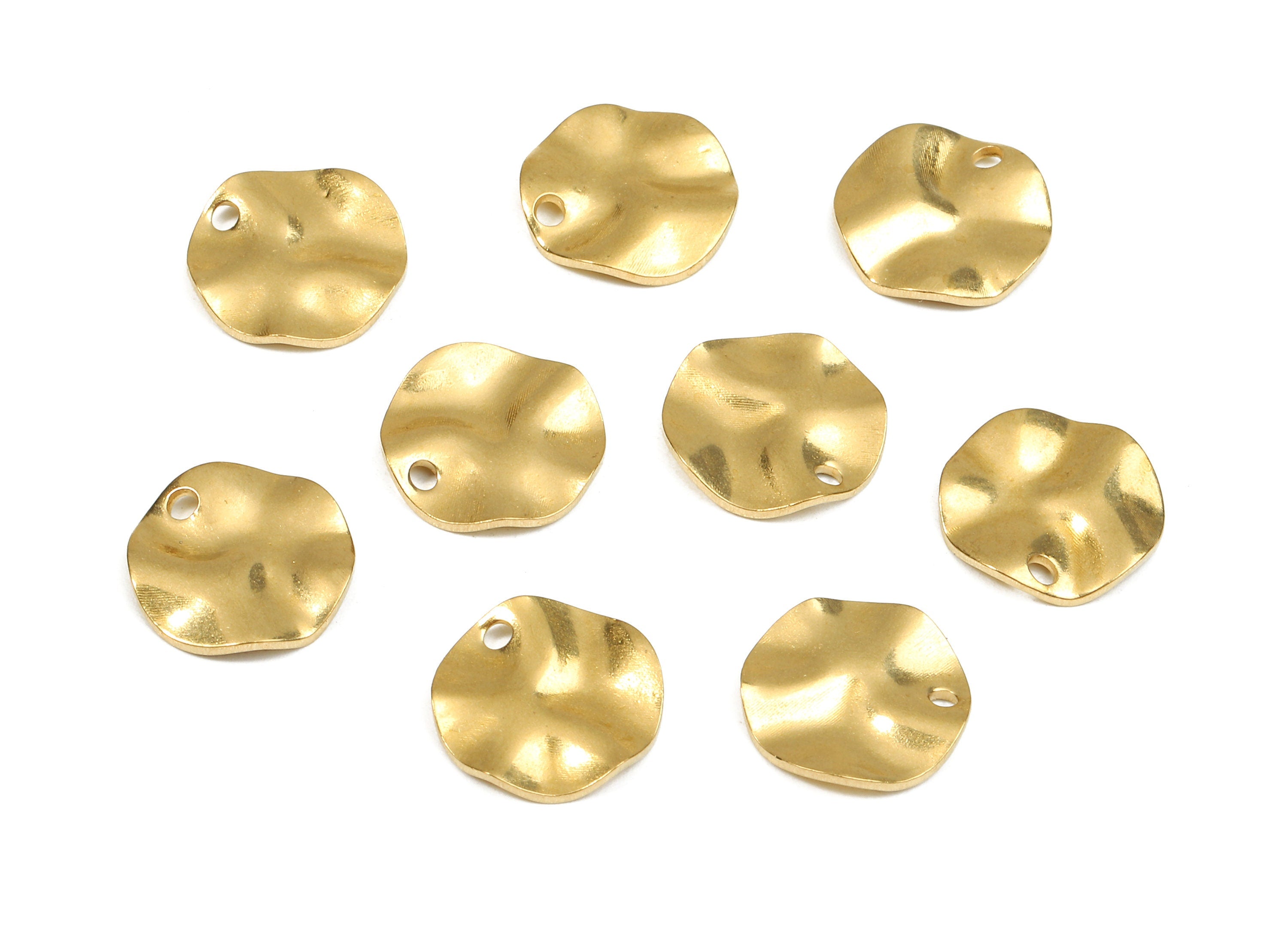 Brass Wavy Round Charms - Raw Brass Wavy Round Earrings and Pendant - Earring Findings - Jewelry Supplies - 12.15x12.06x0.86mm - PP2573 - DOMEDBAZAAR
