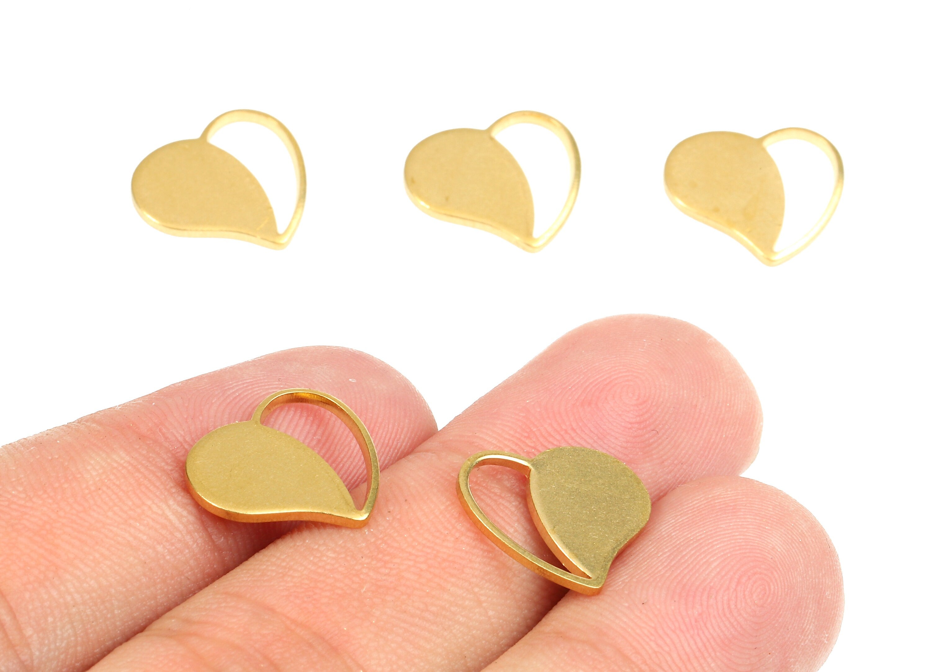 Brass Heart Charms - Raw Brass Heart Earrings and Pendant - Brass Heart Necklace - Jewelry Supplies - 14.26x13.24x1.18mm - PP2617 - DOMEDBAZAAR