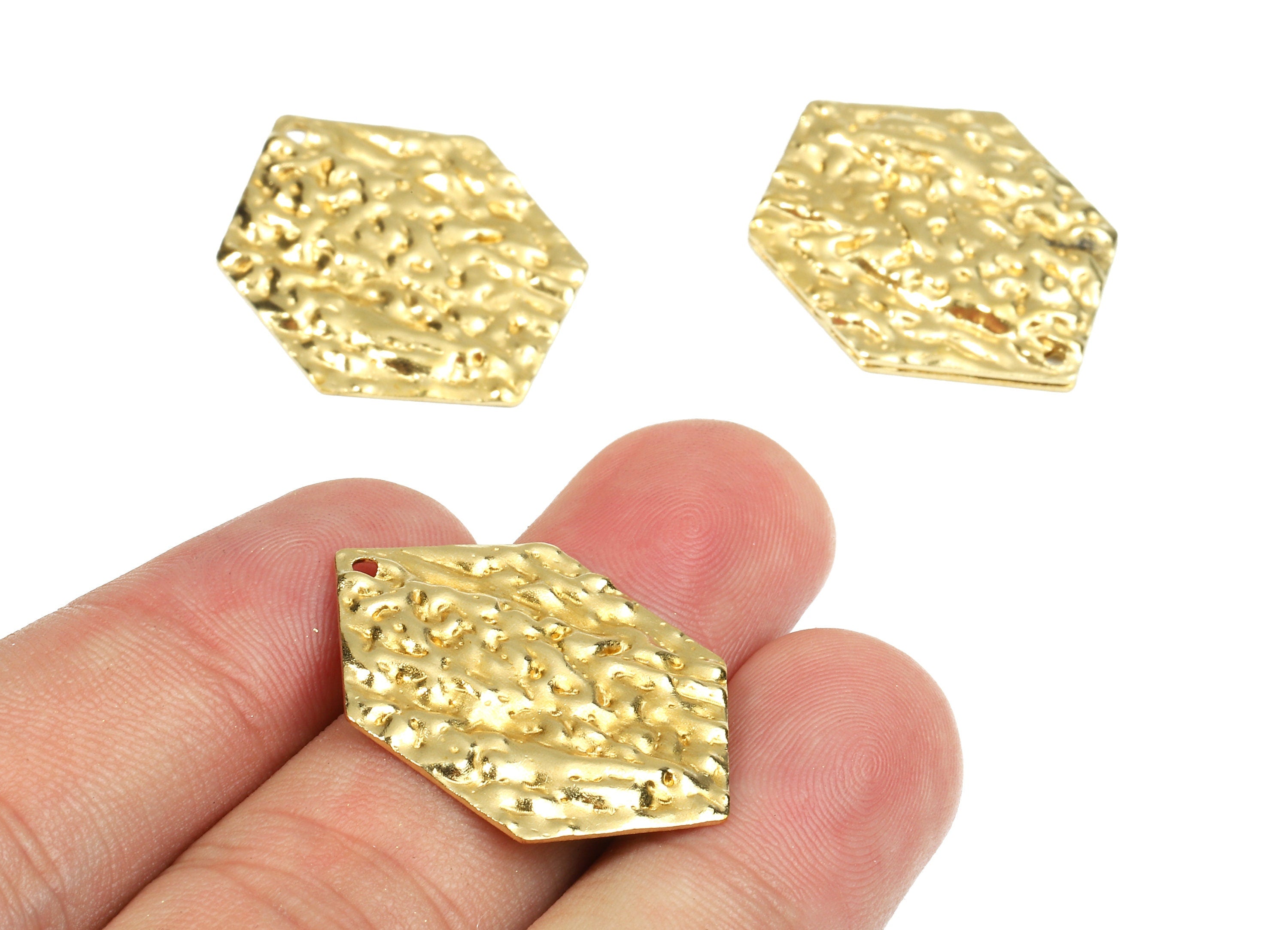 Brass Hexagon Charms - Raw Brass Wavy Geometric Earrings and Pendant - Brass Geometric Necklace - 29.29x21.09x1.35mm - PP2436 - DOMEDBAZAAR