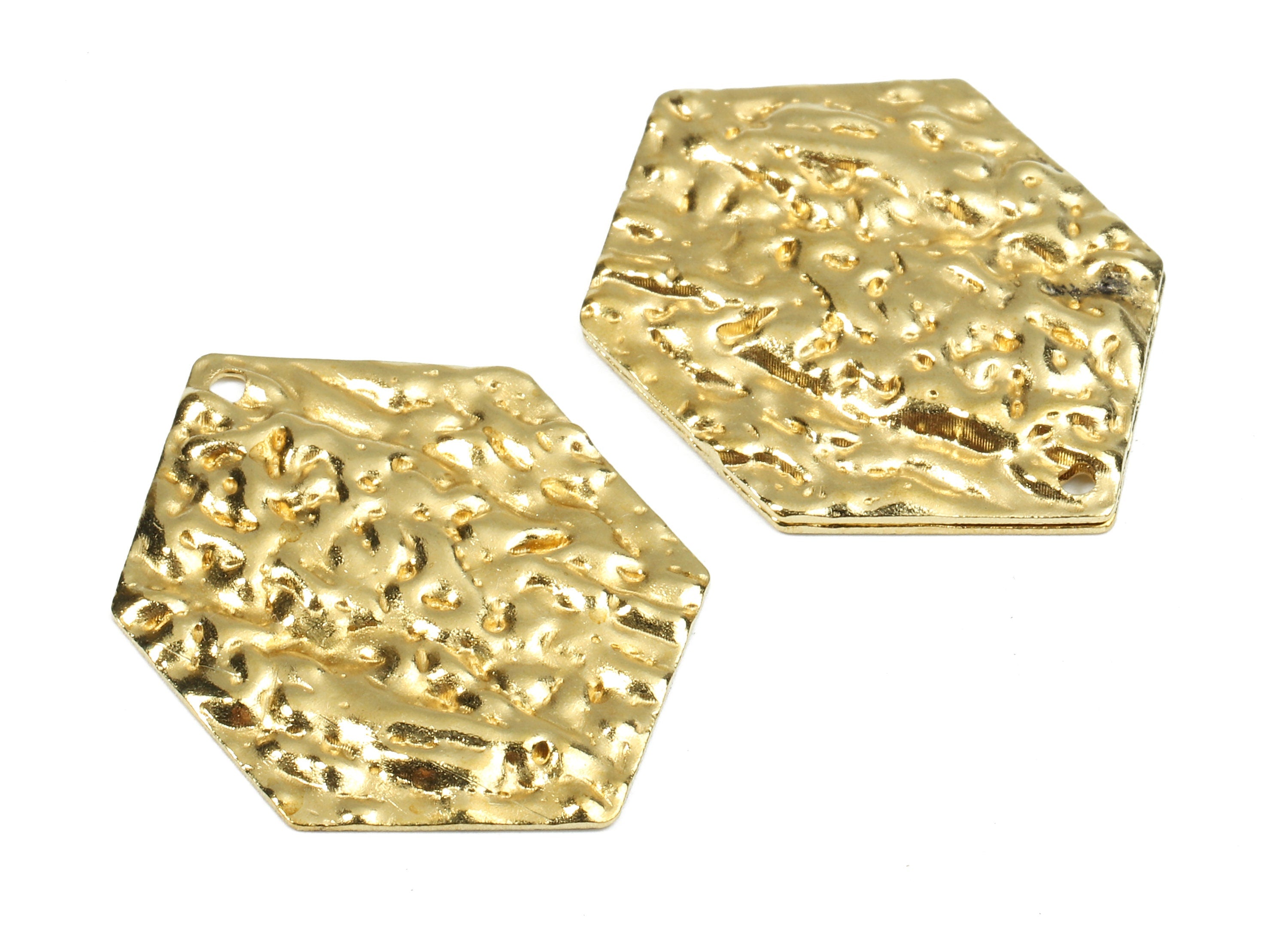Brass Hexagon Charms - Raw Brass Wavy Geometric Earrings and Pendant - Brass Geometric Necklace - 29.29x21.09x1.35mm - PP2436 - DOMEDBAZAAR