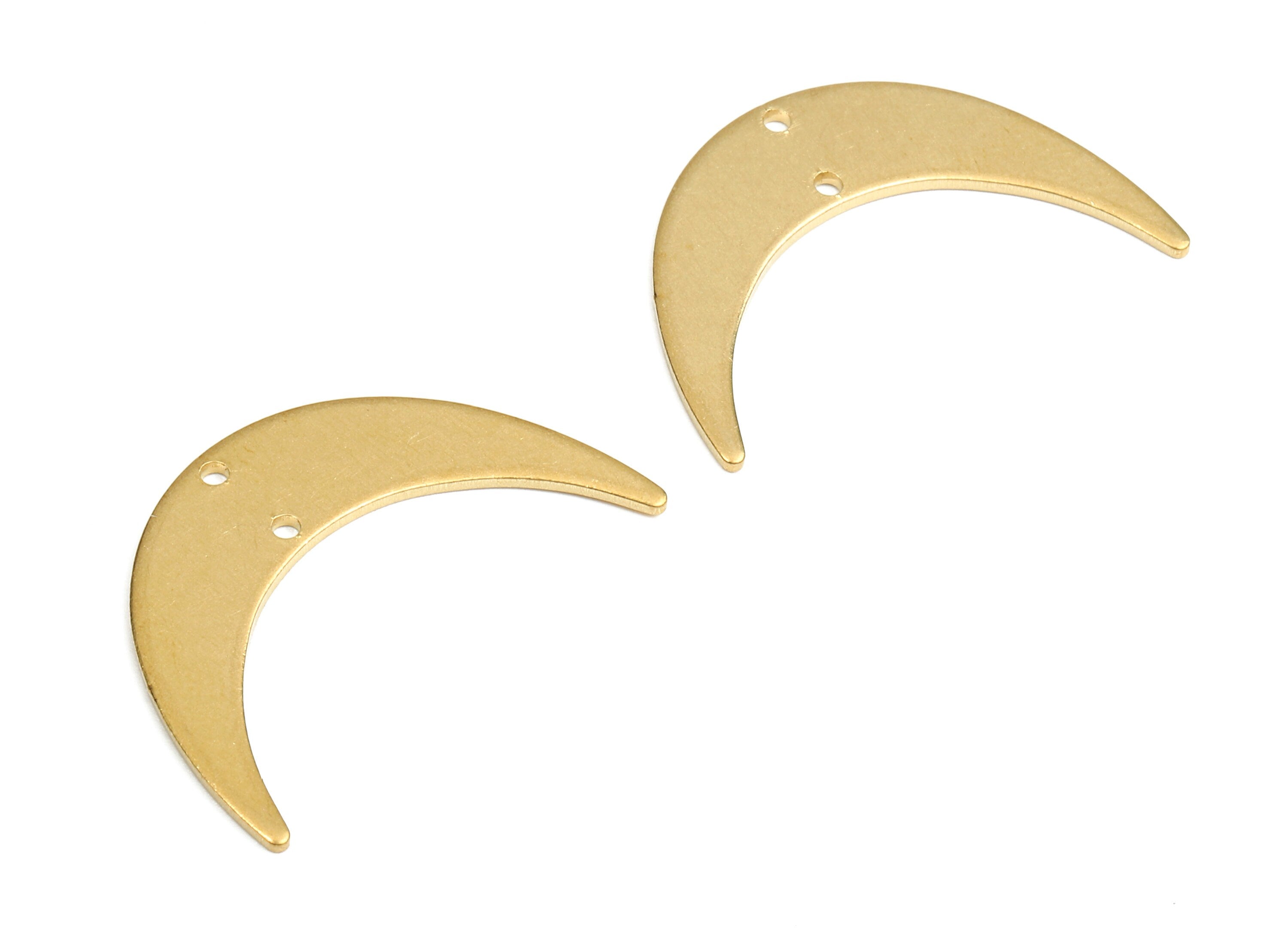 Brass Moon Connectors - Raw Brass Moon Pendant and Necklace - Brass Moon Earring Connectors - 2 Holes - 30.21x8.59x1.17mm - PP2638 - DOMEDBAZAAR