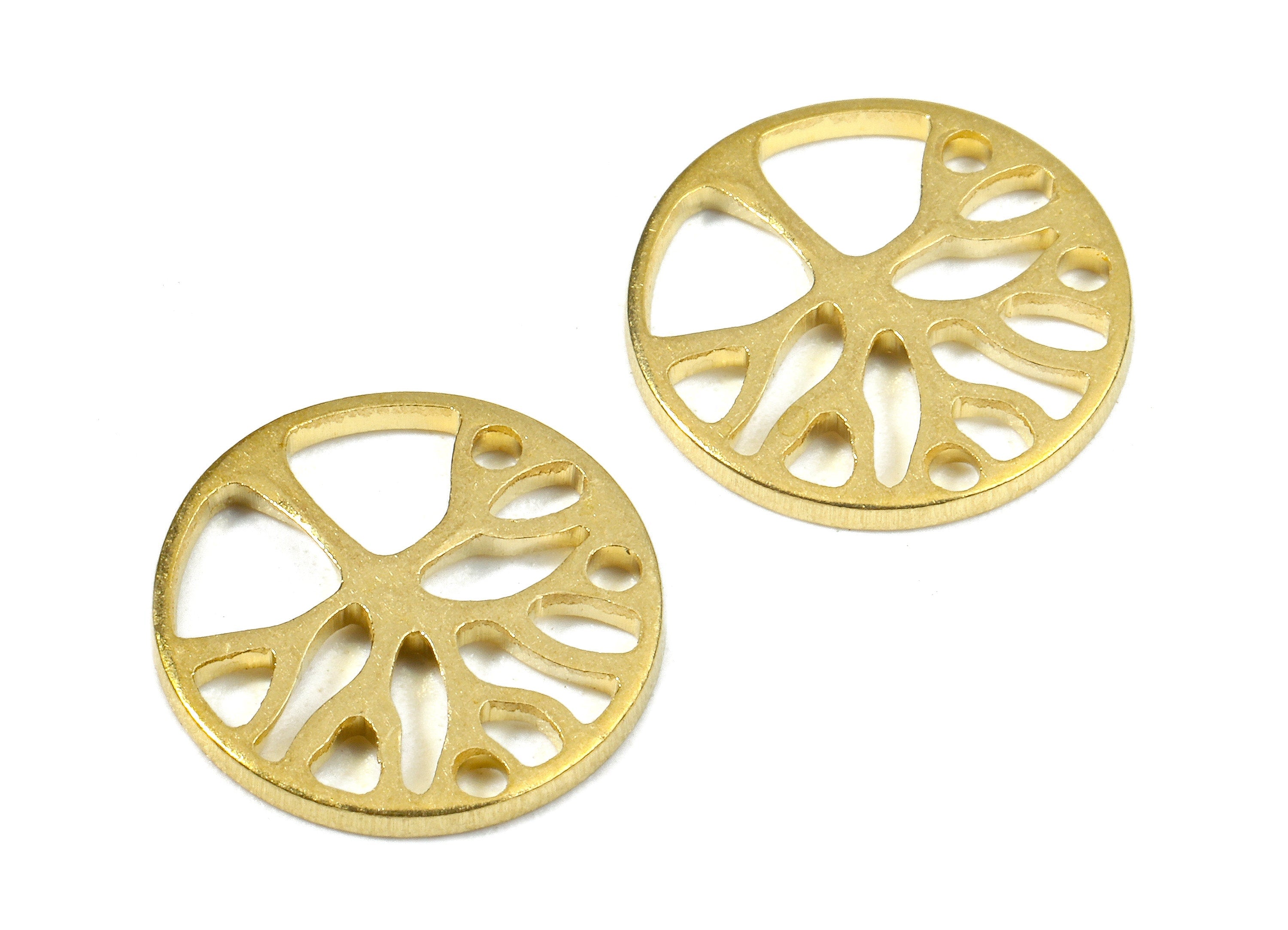 Brass Round Charms - Raw Brass Tree Earrings and Pendant - Brass Hollow Round Necklace - Jewelry Supplies - 12.08x12.08x1.11mm - PP2581 - DOMEDBAZAAR