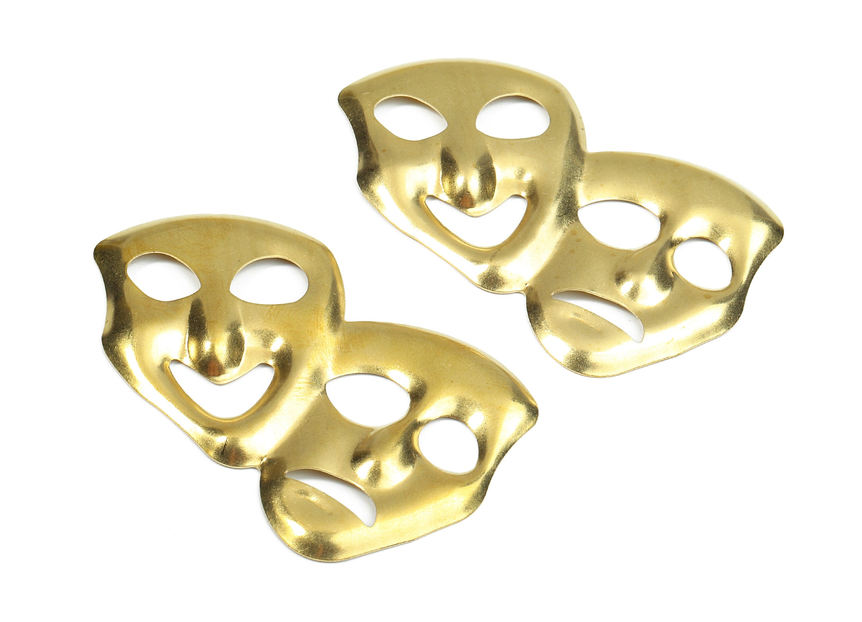 Brass Comedy Tragedy Masks Charms - Raw Brass Drama Mask Earrings and Pendant - Brass Theatre Faces Necklace - 58.56x35.84x2mm - PP2694 - DOMEDBAZAAR