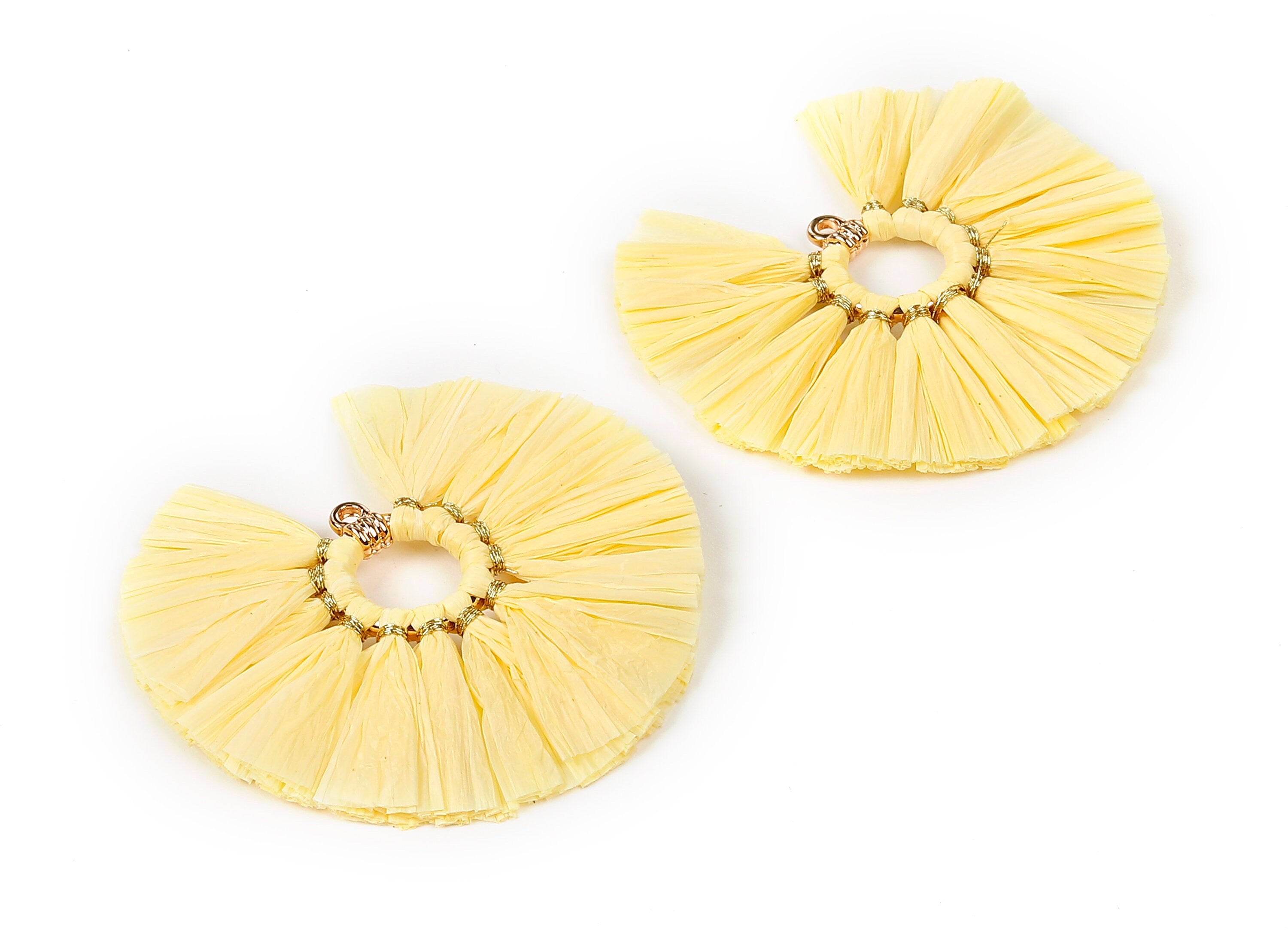 Raffia Fan Tassels Charms - Raffia Tassel Pendant - Jewelry Accessories - Handmade Tassels Jewelry - 54.16x54.16x3.49mm - RS1043 - DOMEDBAZAAR