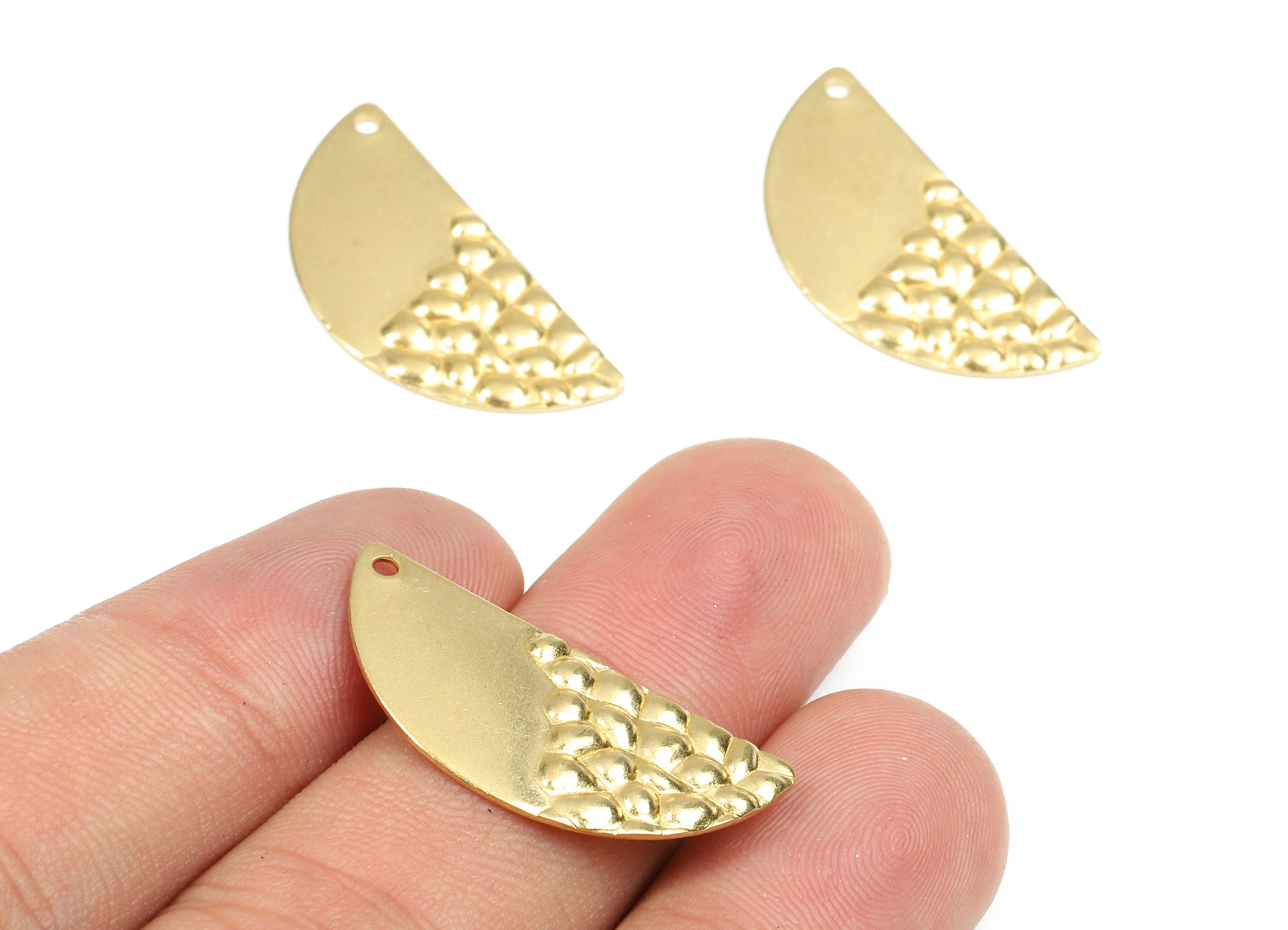 Brass Semicircle Charms - Raw Brass Wavy Semicircle Earrings and Pendant - Brass Semicircle Necklace - 28.03x13.24x1.39mm - PP2427 - DOMEDBAZAAR