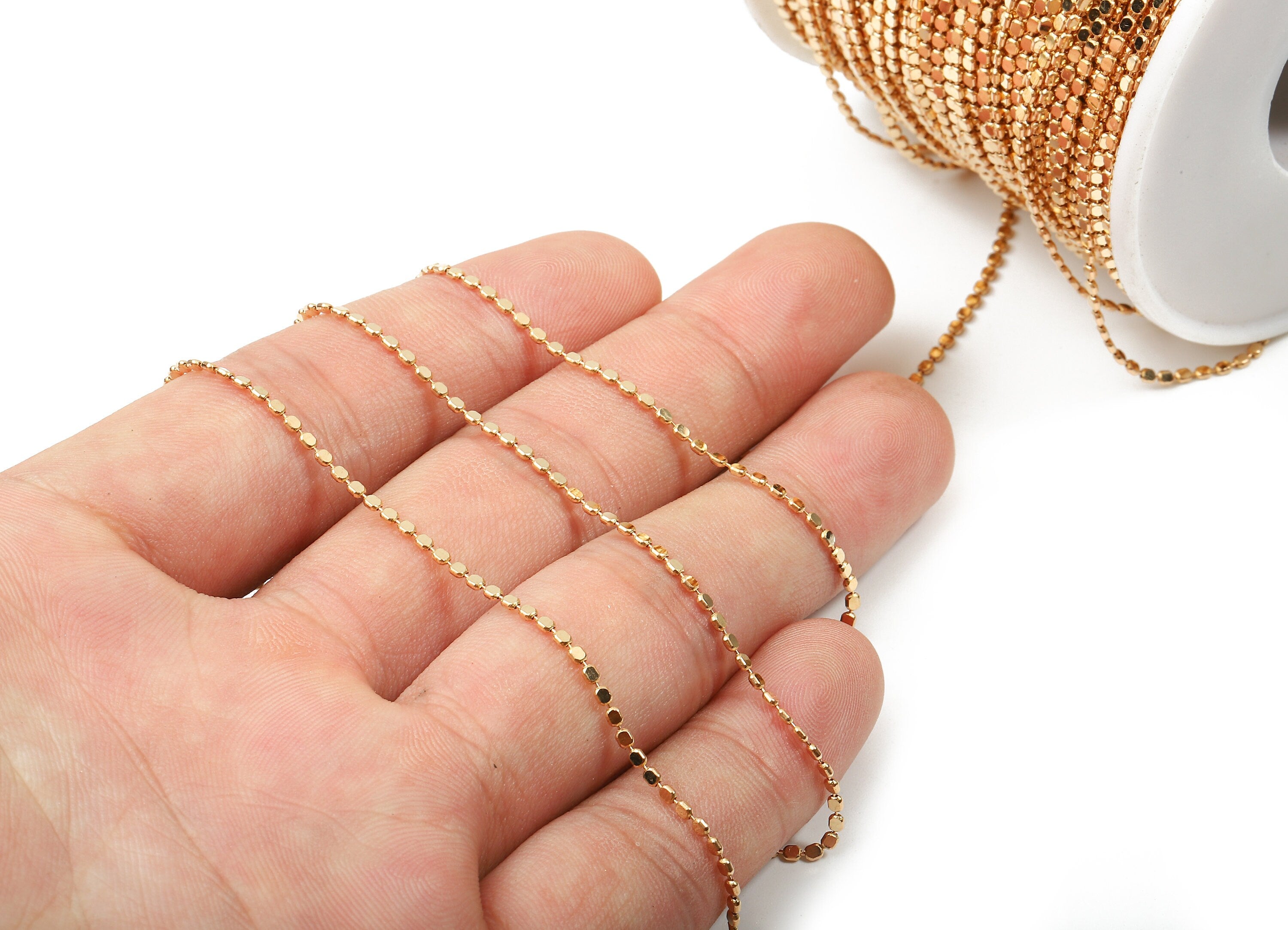 Flat Ball Chain -Raw Brass Tiny Chain - Raw Brass - Delicate Link Chain - 0.07&quot; x 0.06&quot; x 0.03&quot; - for Jewellery Making Findings- CC1147 - DOMEDBAZAAR