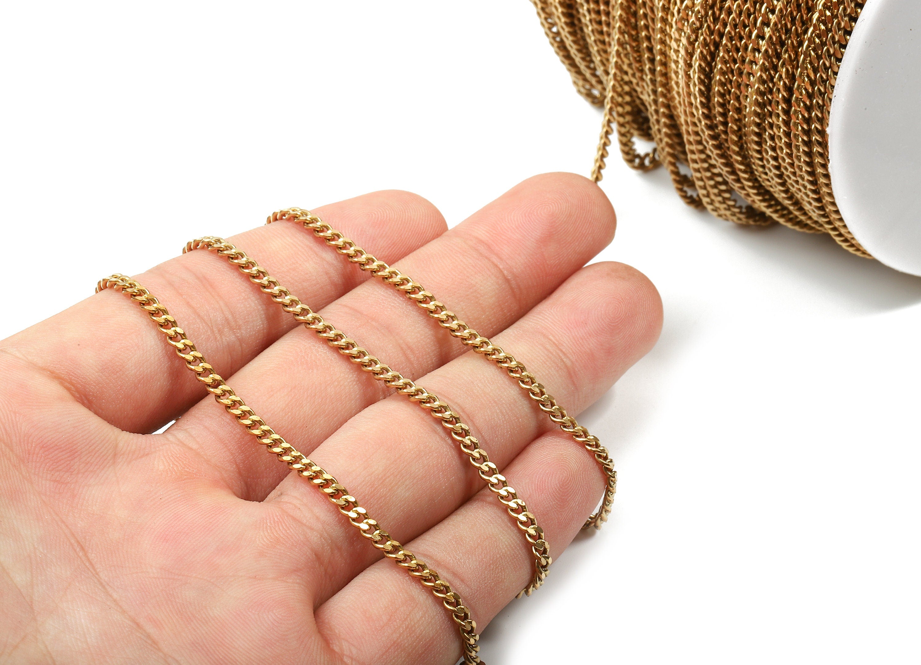Faceted Curb Chain - Raw Brass Curb  Chain - Soldered Chain - 0.11&quot; x 0.11&quot; x 0.03&quot; - Jewellery Making - CC1144 - DOMEDBAZAAR