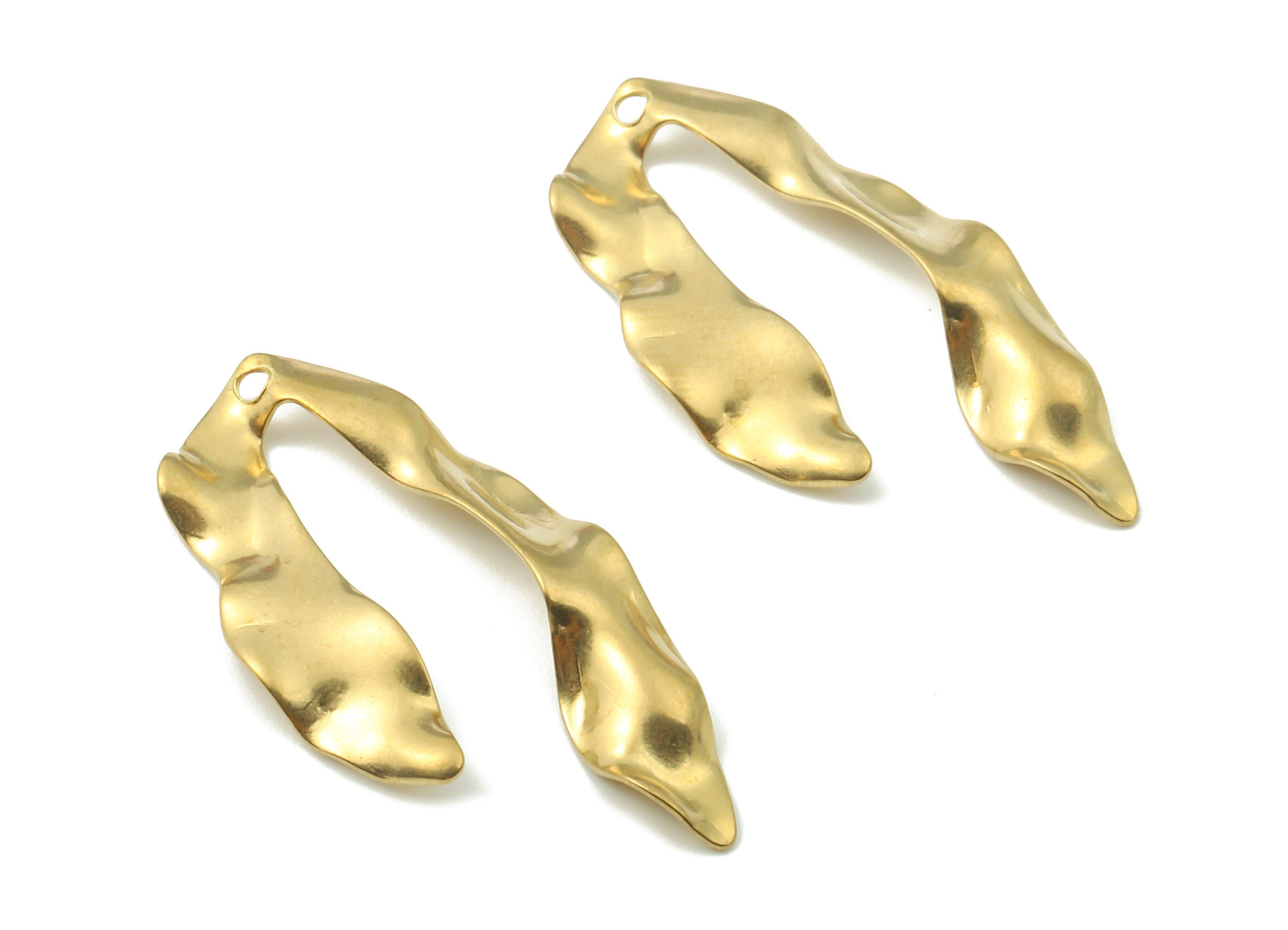 Brass Wavy U Charms - Raw Brass Wavy U Earrings and Pendant - Earring Findings - Jewelry Supplies - 33.98x17.77x2.38mm - PP2654 - DOMEDBAZAAR