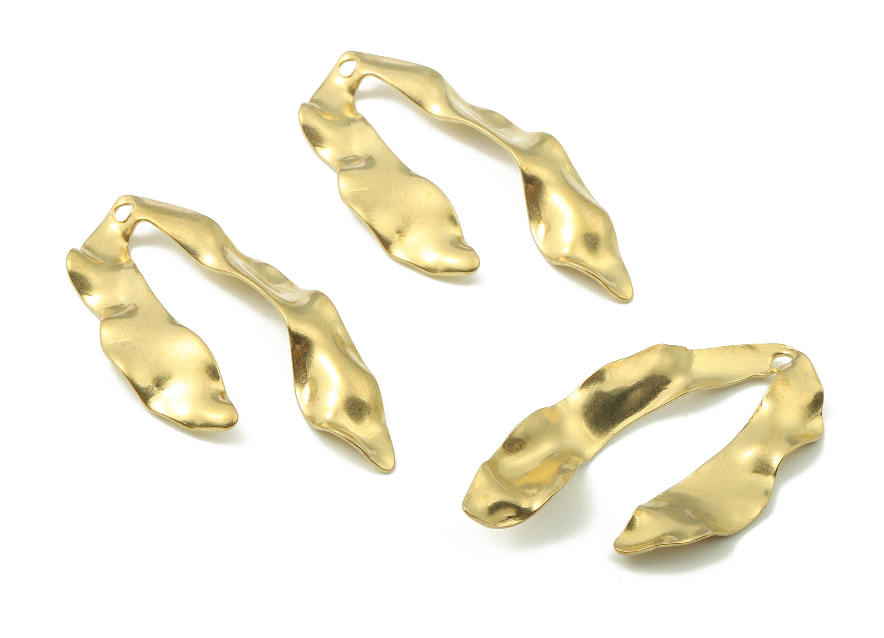 Brass Wavy U Charms - Raw Brass Wavy U Earrings and Pendant - Earring Findings - Jewelry Supplies - 33.98x17.77x2.38mm - PP2654 - DOMEDBAZAAR