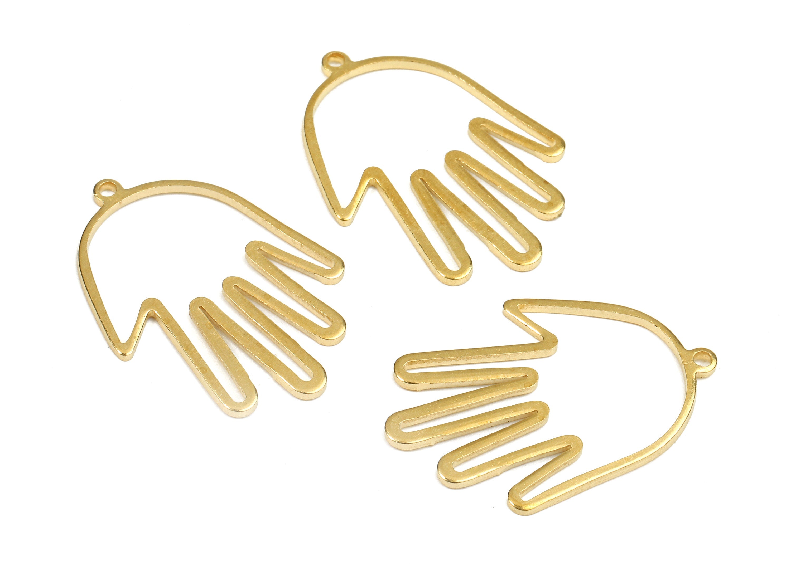 Brass Hand Charms - Raw Brass Hollow Hand Earrings and Pendant - Brass Hand Necklace - Jewelry Supplies - 28.24x19.65x1.35mm - PP2663 - DOMEDBAZAAR