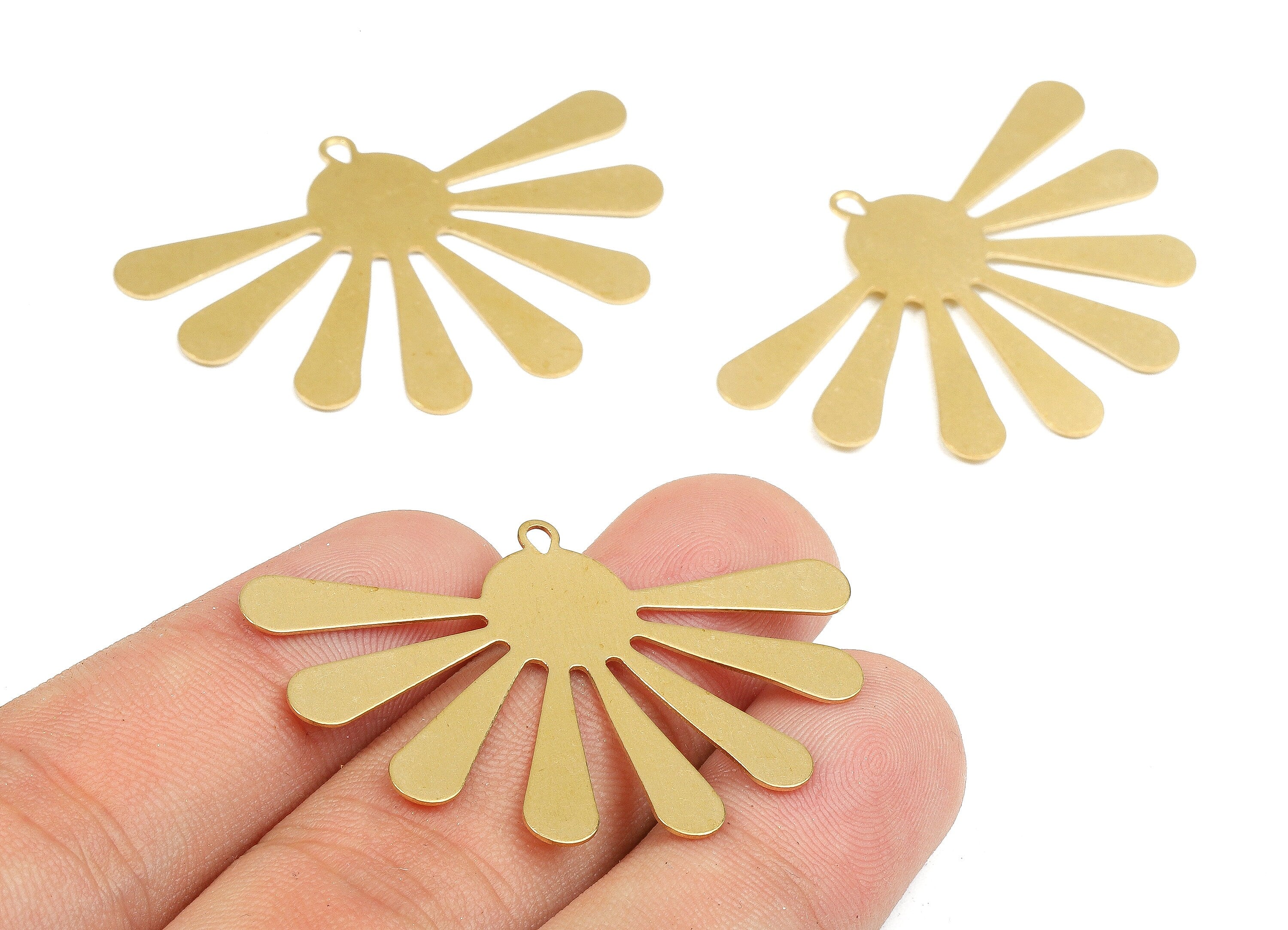 Brass Sun Charms - Raw Brass Sun Earrings and Pendant - Brass Sun Necklace - Jewelry Supplies - 44.19x30.12x0.83mm - PP2424 - DOMEDBAZAAR