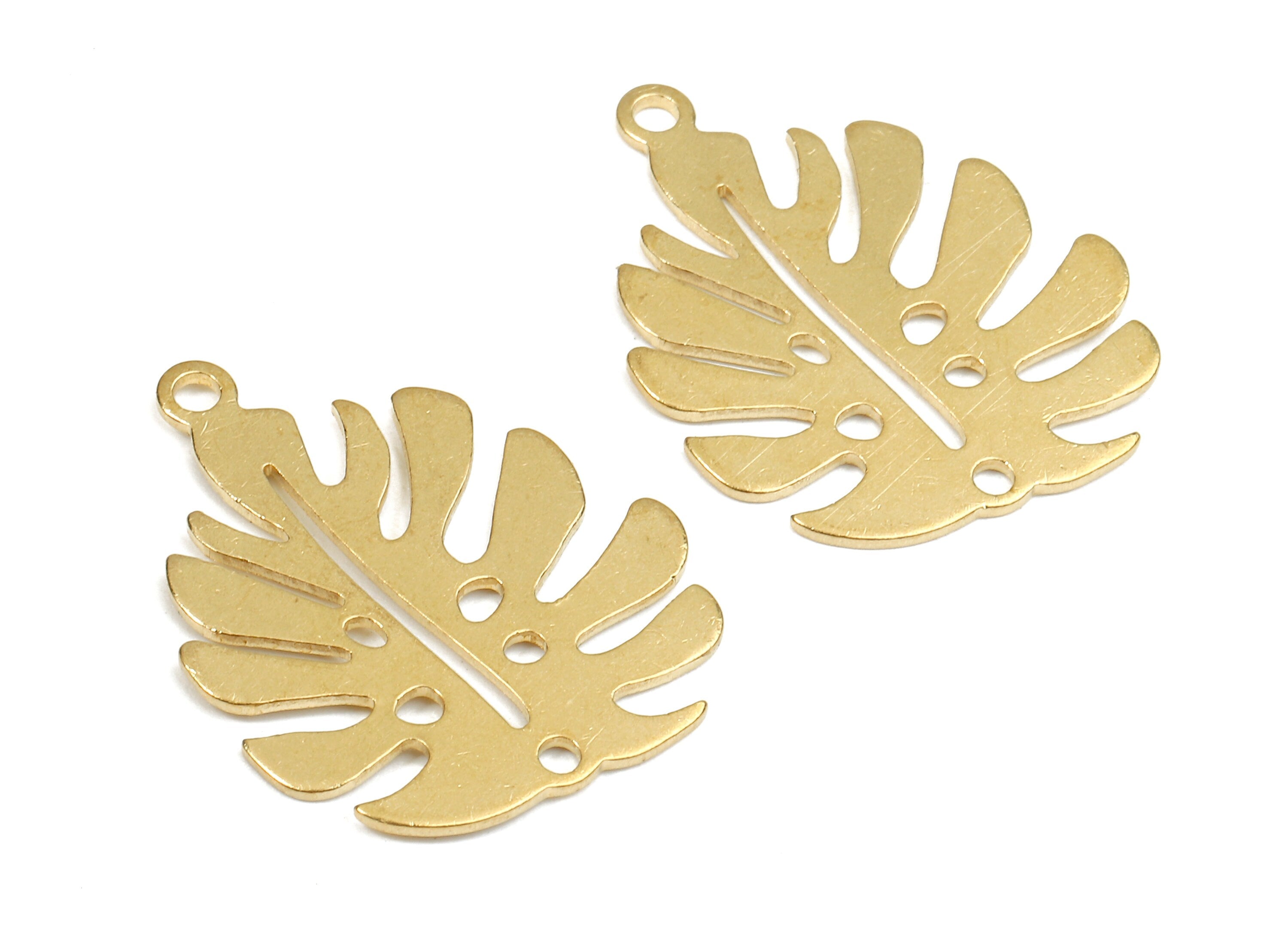 Brass Monstera Charms - Raw Brass Leaf  Earrings and Pendant - Brass Leaf  Necklace - Jewelry Supplies - 24.45x20.13x0.78mm - PP2504 - DOMEDBAZAAR