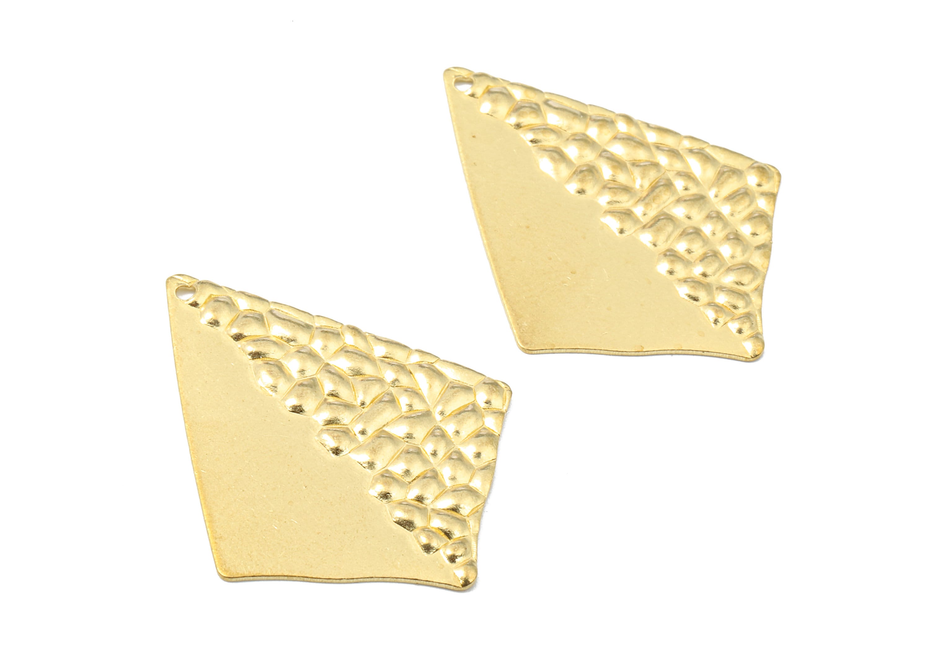 Brass Wavy Diamond Charms - Raw Brass Wavy Diamond Earrings and Pendant - Earring Findings - Jewelry Supplies - 34.46x27.08x1.35mm - PP2570 - DOMEDBAZAAR