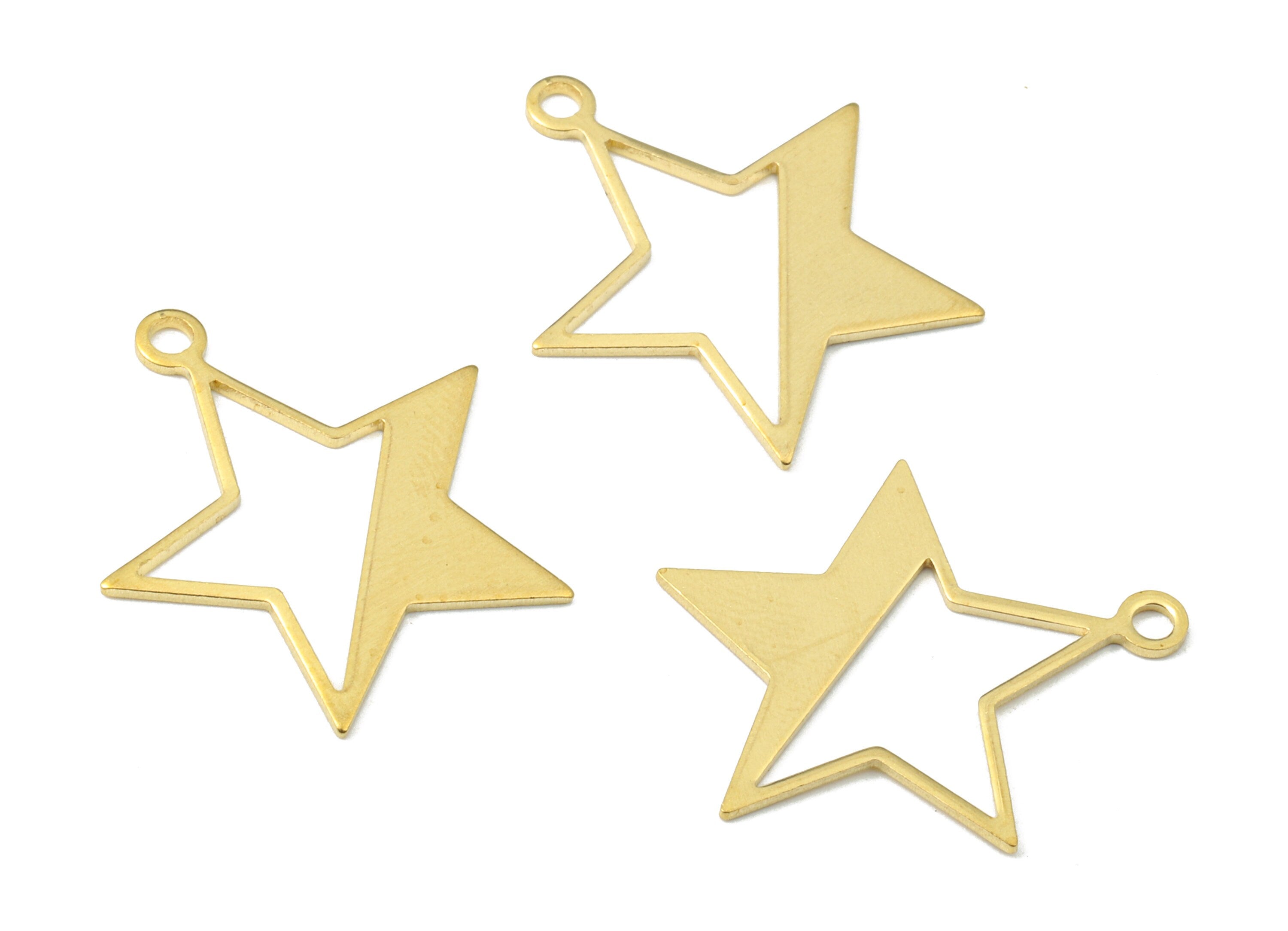 Brass Star Charms - Raw Brass Star Earrings and Pendant - Earring Findings - Jewelry Supplies - 24.68x21.73x0.9mm - PP2498 - DOMEDBAZAAR