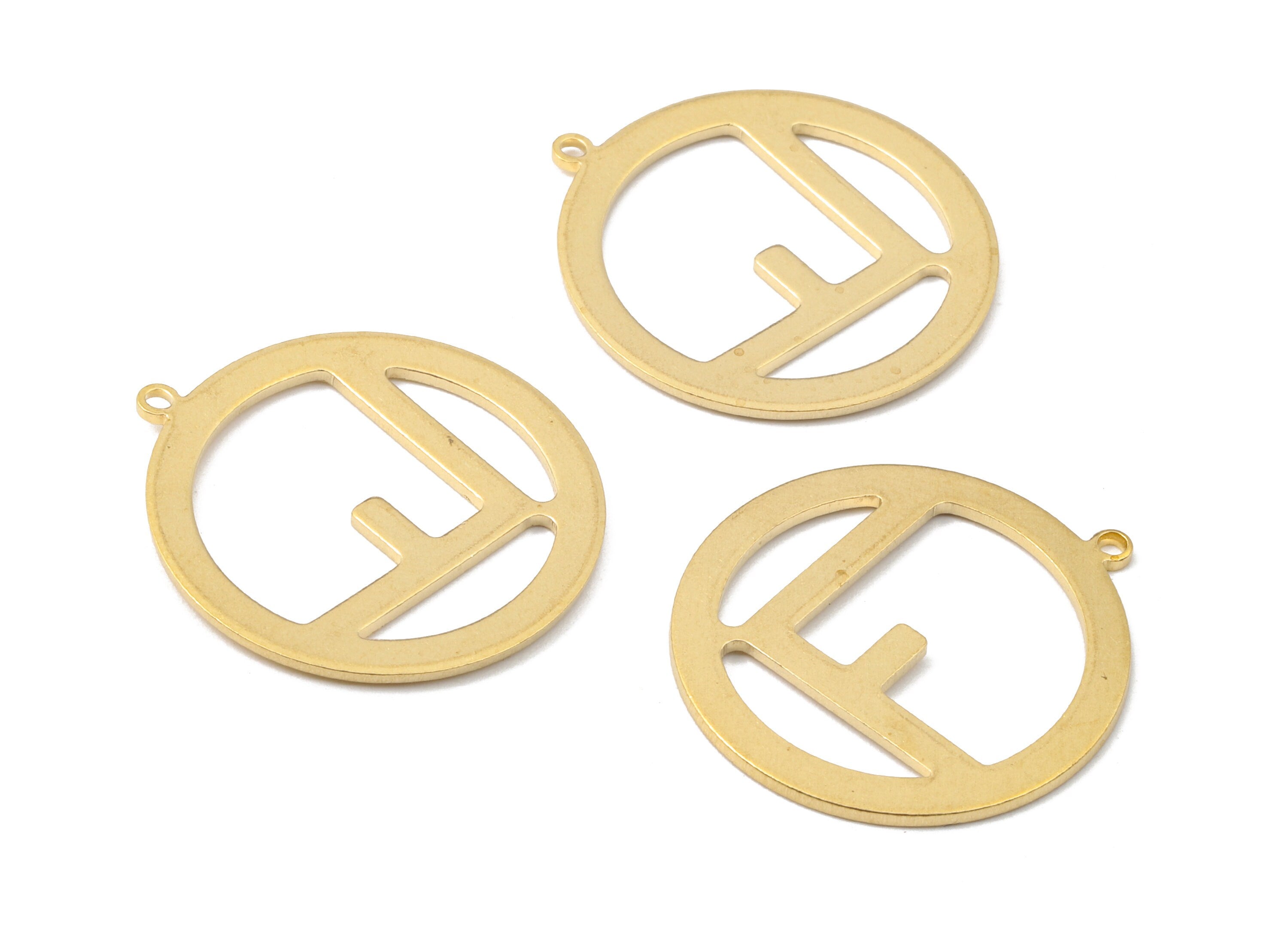 Brass Circle Charms - Raw Brass Circle Earrings and Pendant - Brass Letter F Necklace - 27.46x25.16x1.15mm - PP2627 - DOMEDBAZAAR