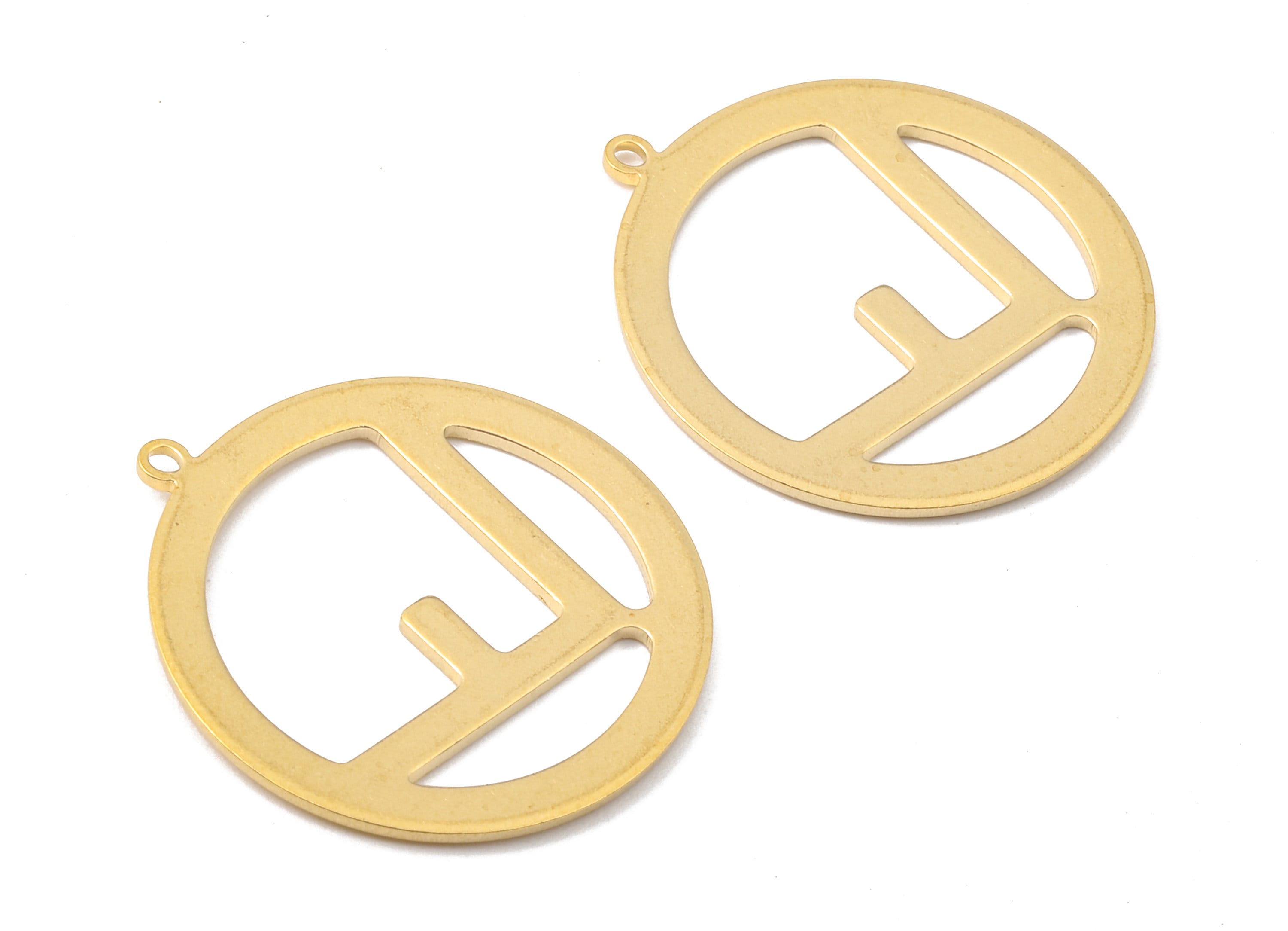 Brass Circle Charms - Raw Brass Circle Earrings and Pendant - Brass Letter F Necklace - 27.46x25.16x1.15mm - PP2627 - DOMEDBAZAAR