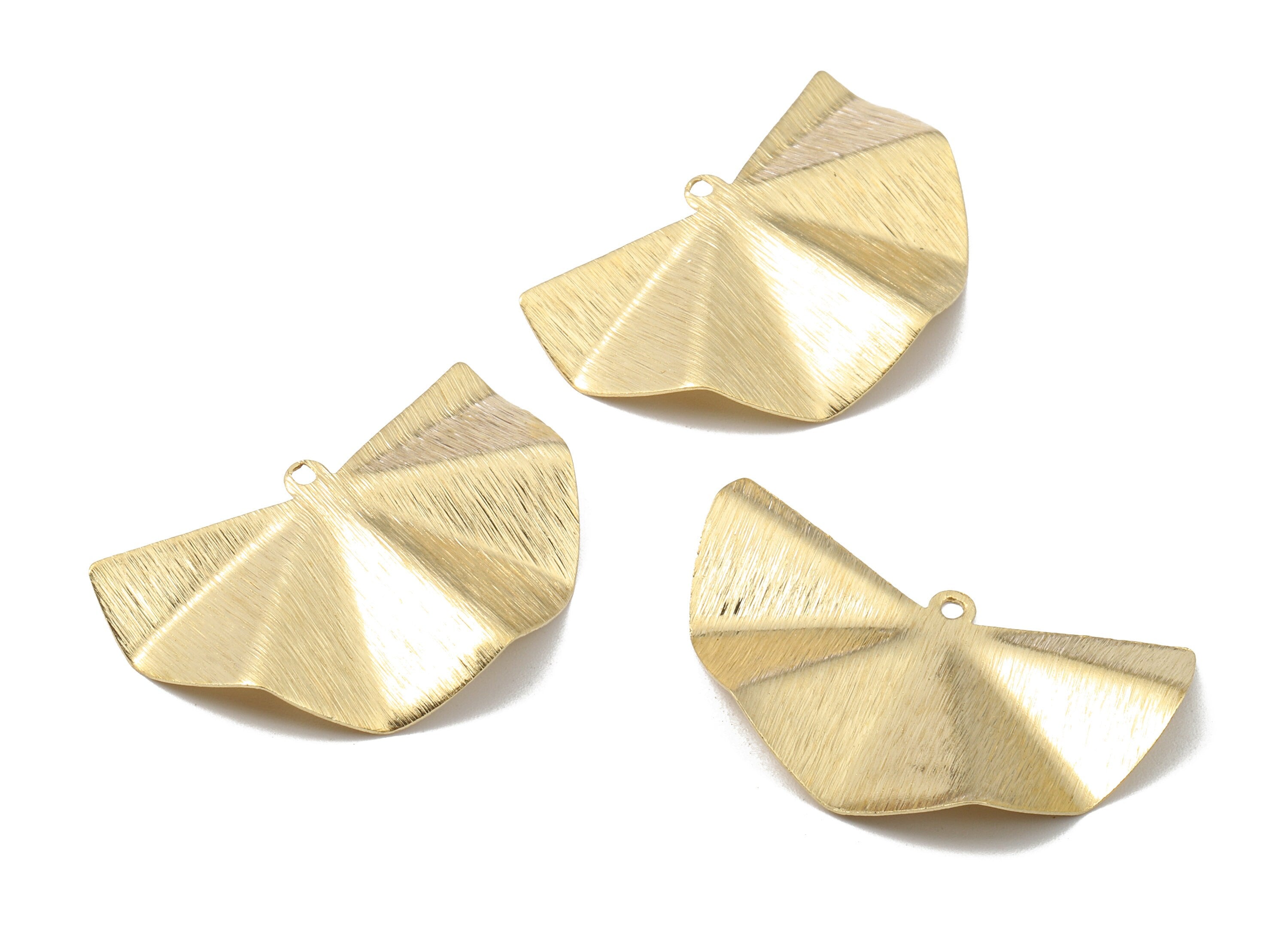 Brass Wavy Texture Fan Charms - Raw Brass Wavy Fan Earrings and Pendant - Brass Texture Fan Necklace - 38.31x22.96x1.45mm - PP2563 - DOMEDBAZAAR