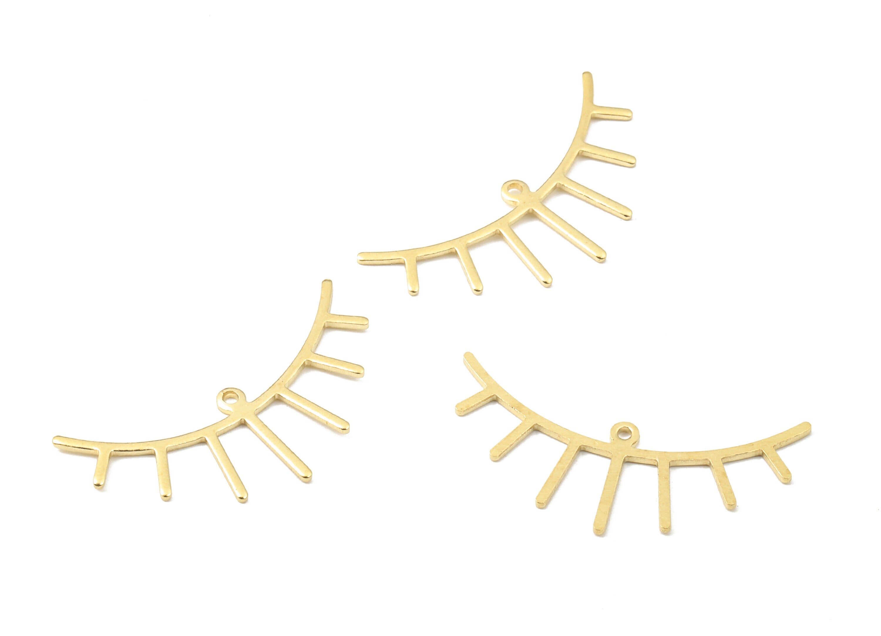 Brass Eyelash Charms - Raw Brass Eyelash Earrings and Pendant - Brass Sun Necklace - Jewelry Supplies - 34.82x14.41x1.17mm - PP2676 - DOMEDBAZAAR