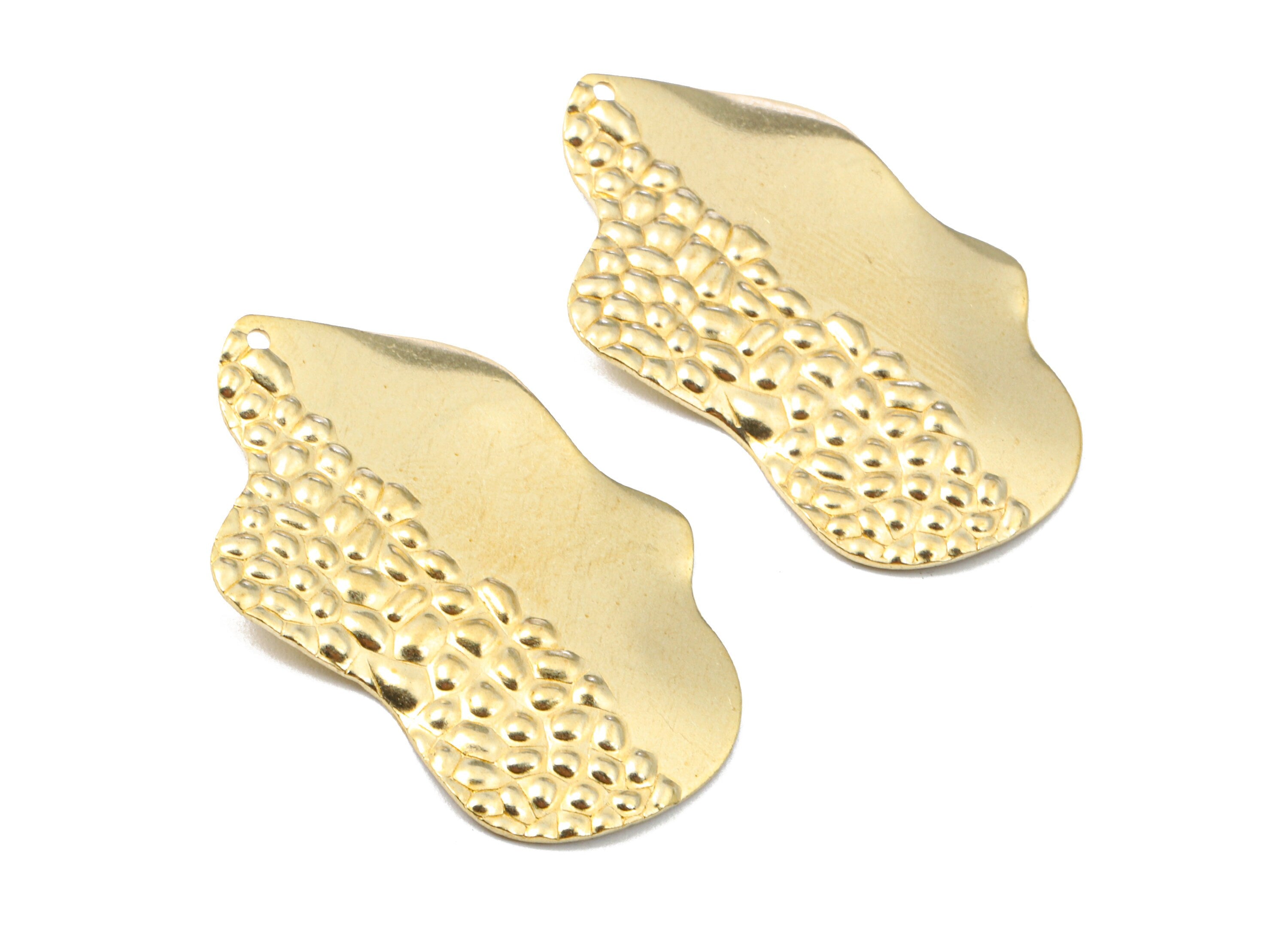 Brass Wavy Charms - Raw Brass Wavy Earrings and Pendant - Brass Wavy Necklace - Jewelry Supplies - 42.54x28.51x1.95mm - PP2572 - DOMEDBAZAAR