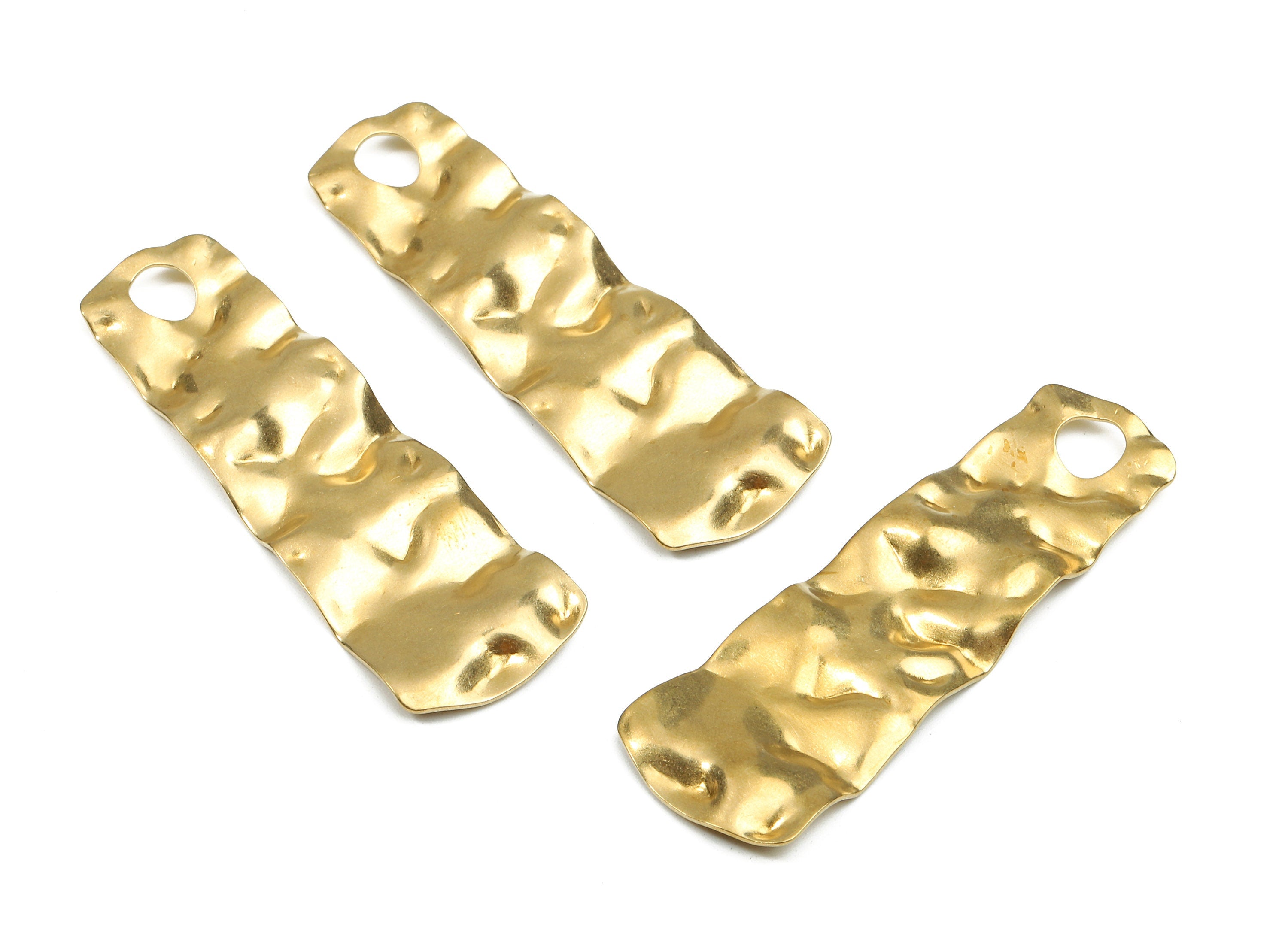 Brass Rectangle Charms - Raw Brass Strip Earrings and Pendant - Brass Wavy Strip Necklace - Jewelry Supplies - 58.03x18.86x0.8mm - PP2588 - DOMEDBAZAAR