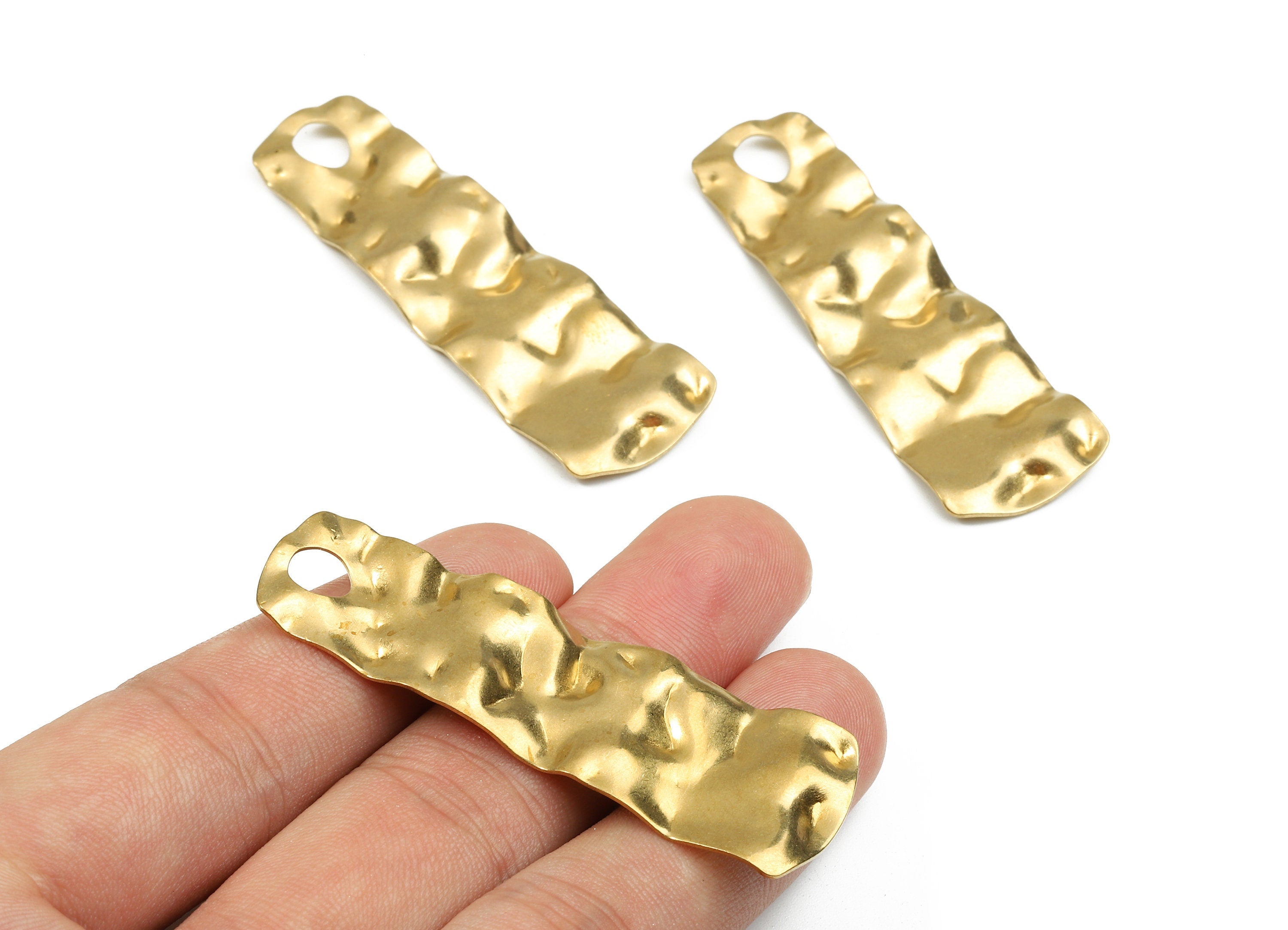 Brass Rectangle Charms - Raw Brass Strip Earrings and Pendant - Brass Wavy Strip Necklace - Jewelry Supplies - 58.03x18.86x0.8mm - PP2588 - DOMEDBAZAAR