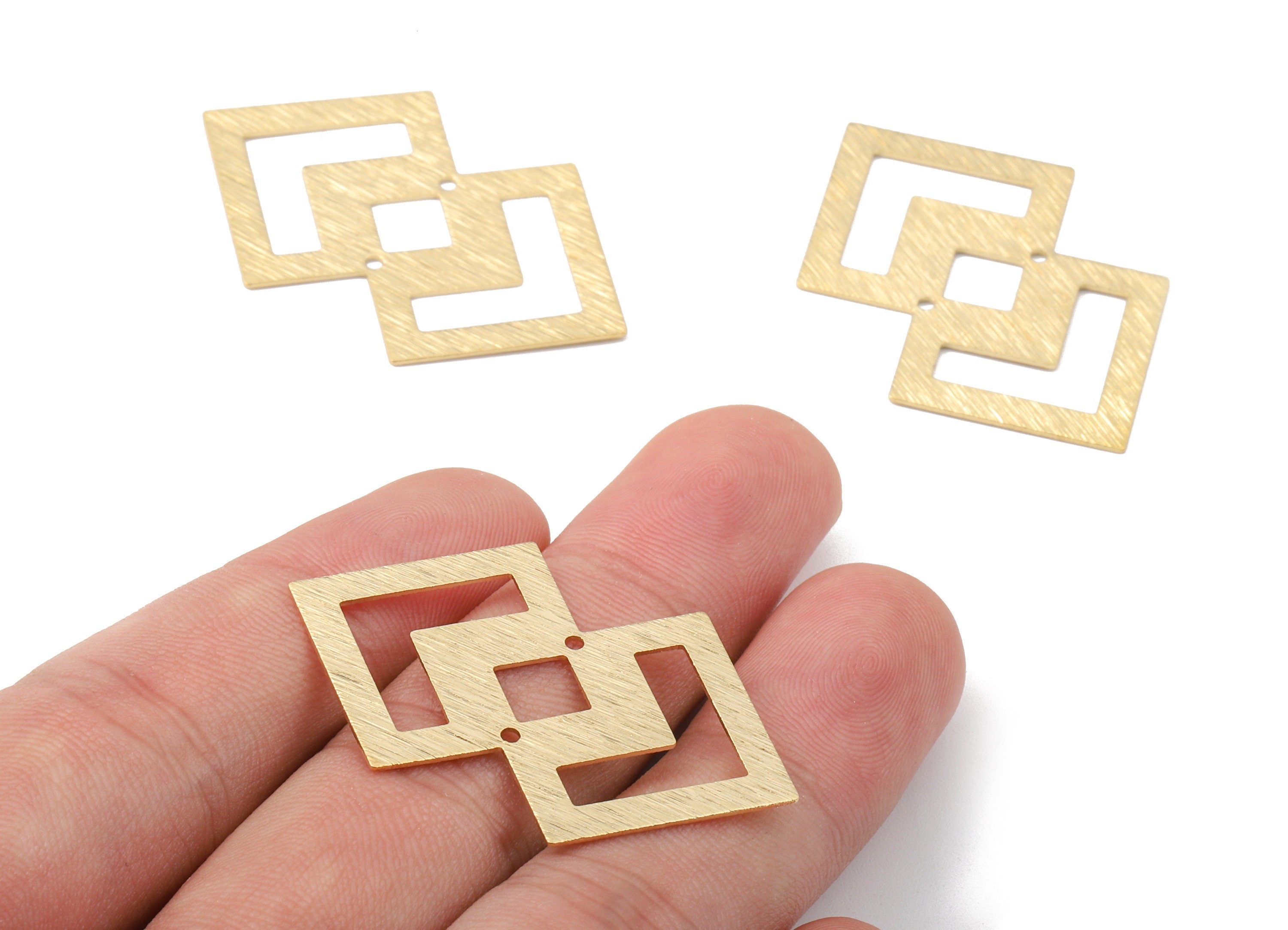 Brass Double Square Connectors - Raw Brass Textured Pendant and Necklace - Brass Earring Connectors - 2 Holes - 42.39x27.94x0.7mm - PP2520 - DOMEDBAZAAR