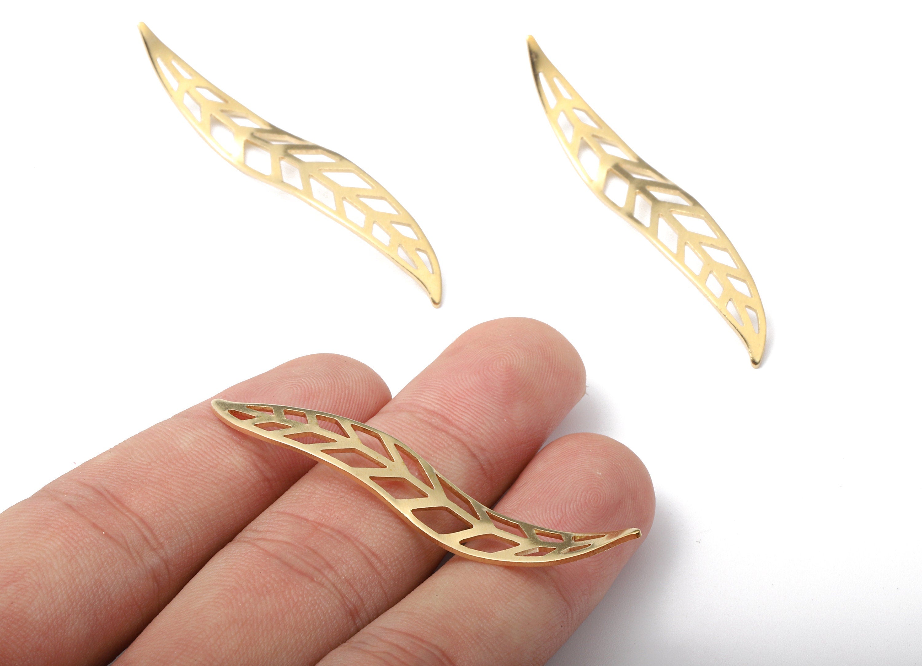 Brass Wavy Leaf Charms - Raw Brass Leaf Earring and Pendant - Brass Leaf Necklace Connectors - Jewelry Supplies - 54.08x8.81x0.93mm - PP2691 - DOMEDBAZAAR