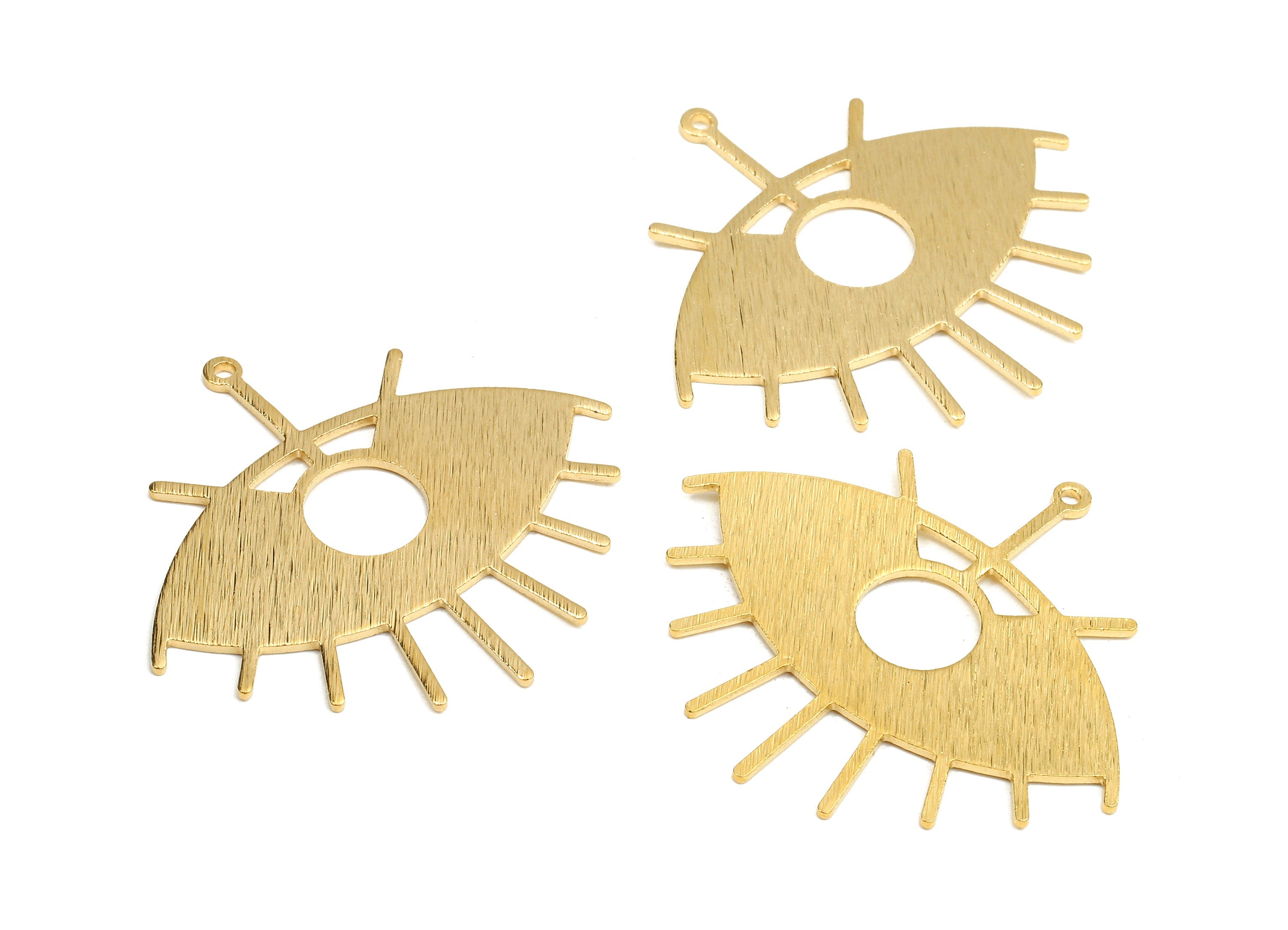 Brass Eye Charms - Raw Brass Textured Eye Earring and Pendant - Brass Eye Necklace - Jewelry Supplies - 41.47x37.82x1.39mm - PP2675 - DOMEDBAZAAR