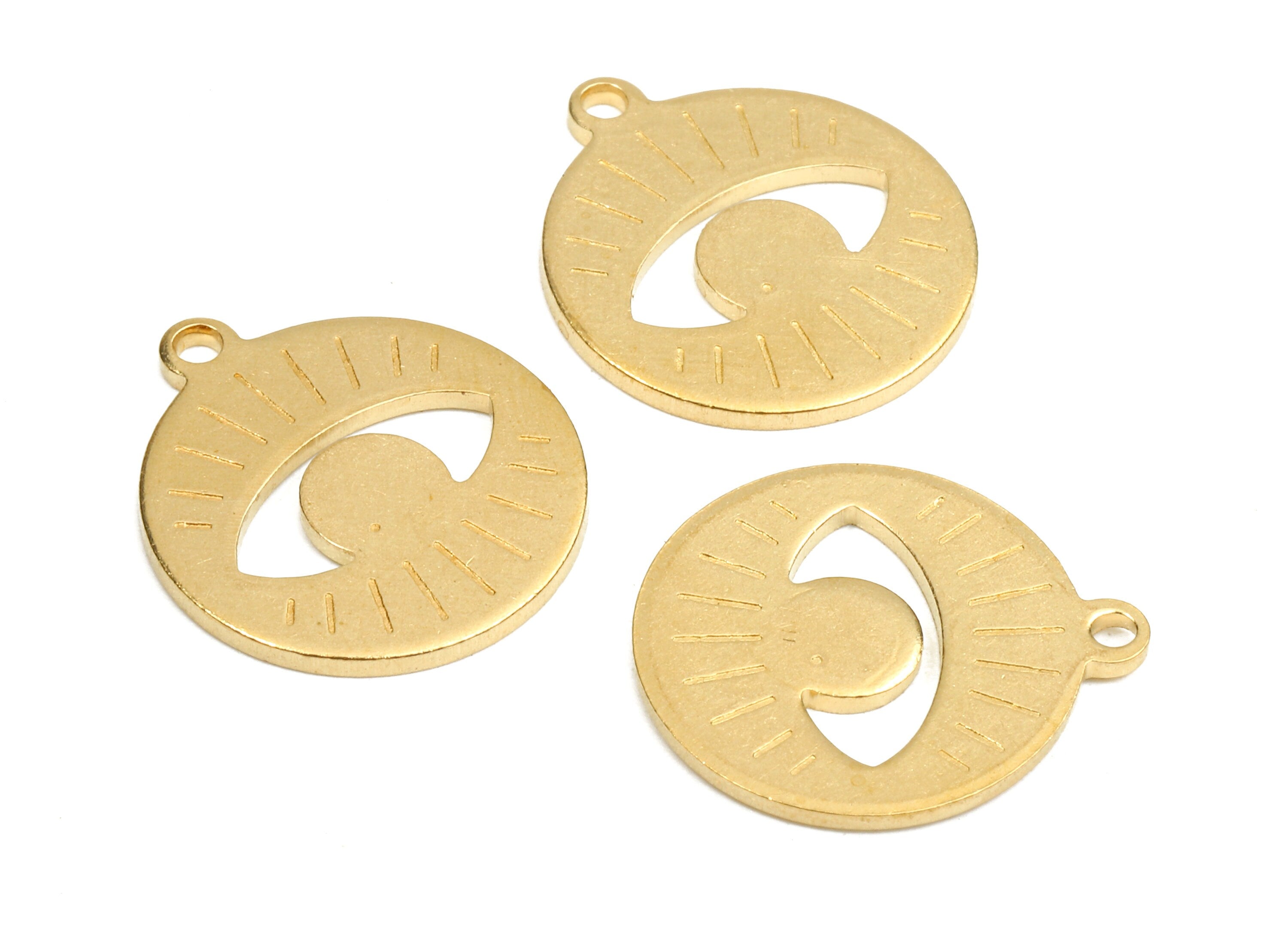 Brass Round Charms - Raw Brass Eye Earring and Pendant - Brass Eye Necklace - Jewellery Supplies - 17.18x15.11x1.07mm - PP2457 - DOMEDBAZAAR