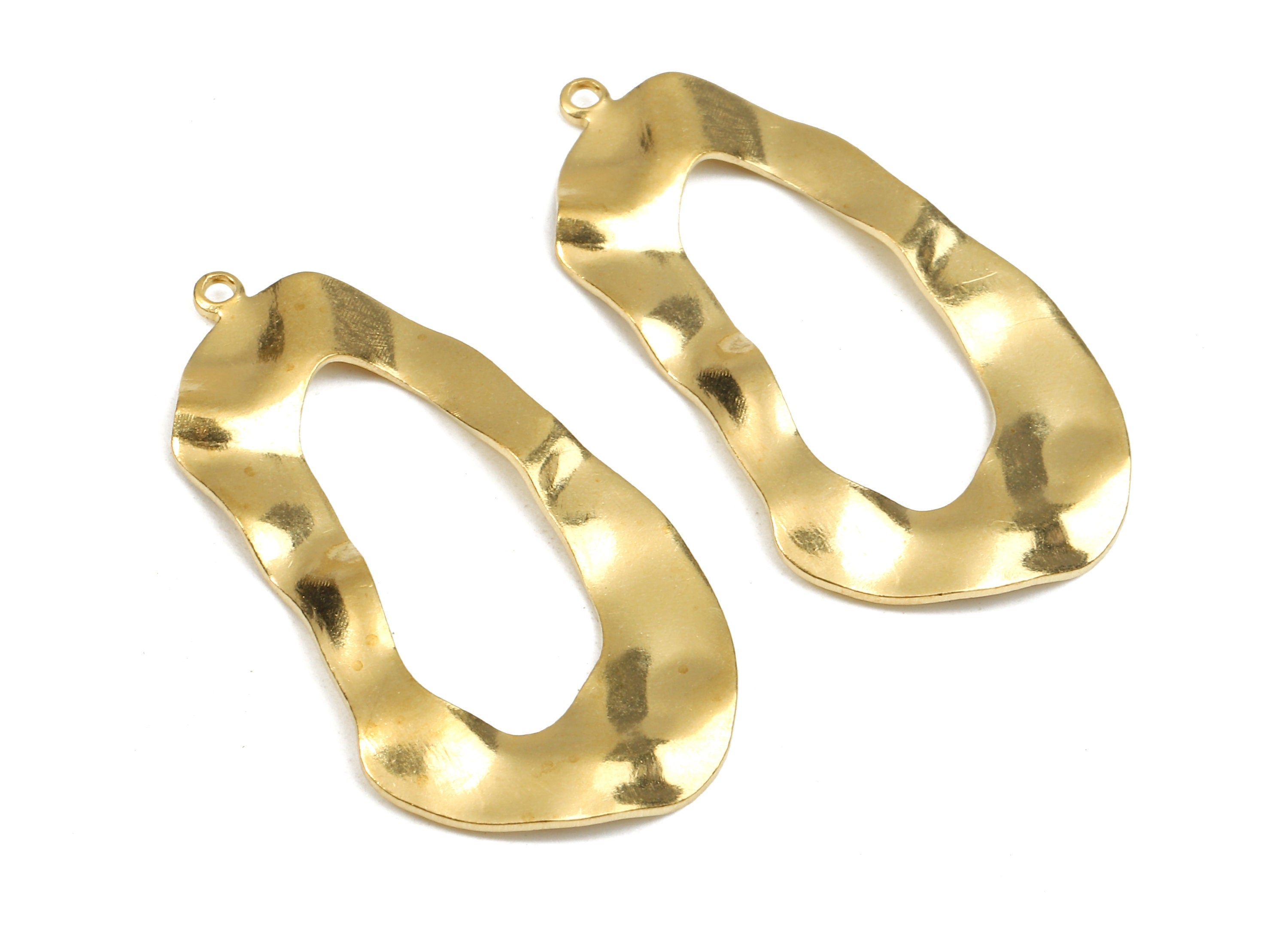 Brass Wavy Charms - Raw Brass Wavy Earrings and Pendant - Earring Findings - Jewelry Supplies - 31.87x17.28x0.7mm - PP2453 - DOMEDBAZAAR