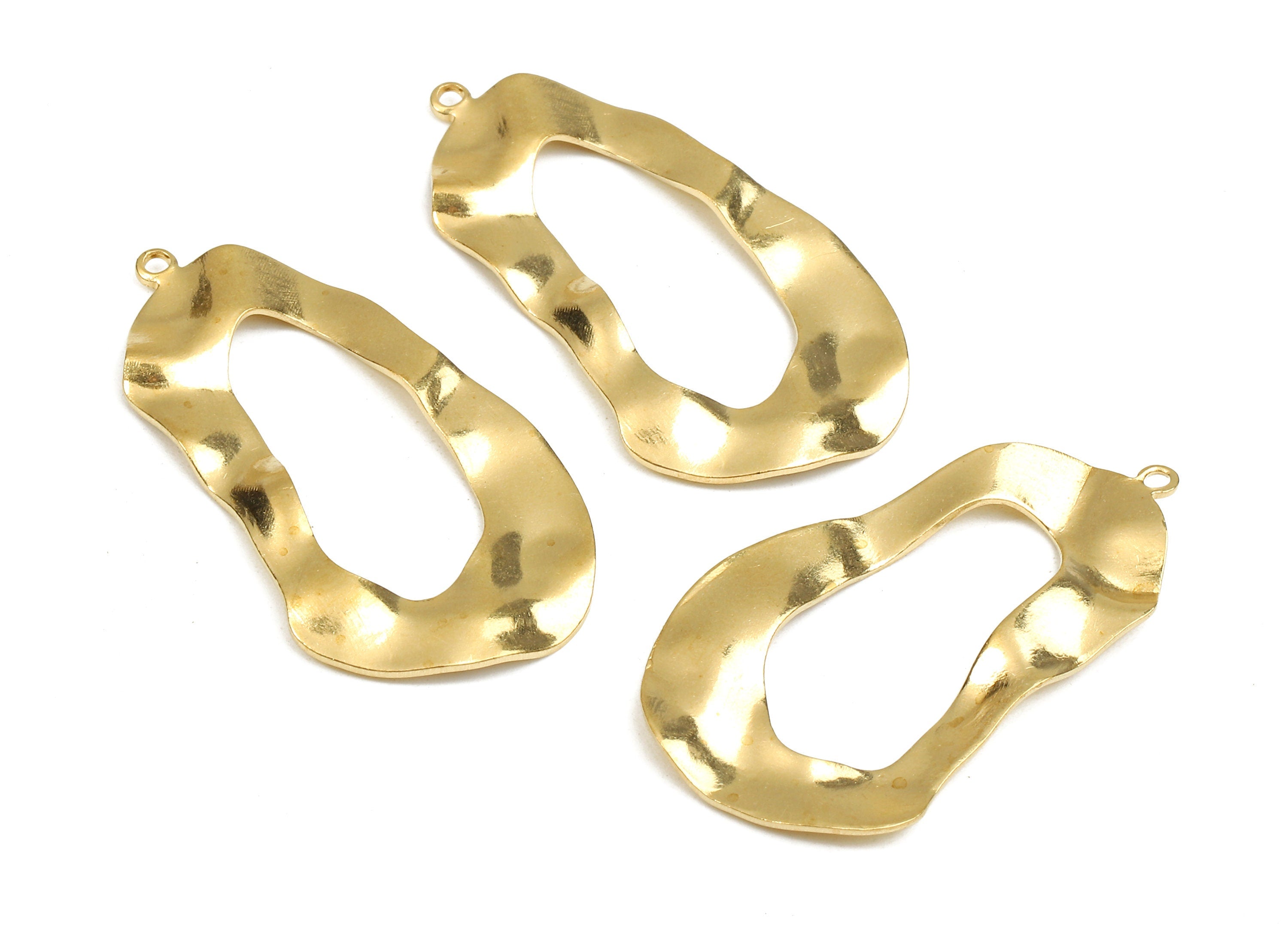 Brass Wavy Charms - Raw Brass Wavy Earrings and Pendant - Earring Findings - Jewelry Supplies - 31.87x17.28x0.7mm - PP2453 - DOMEDBAZAAR