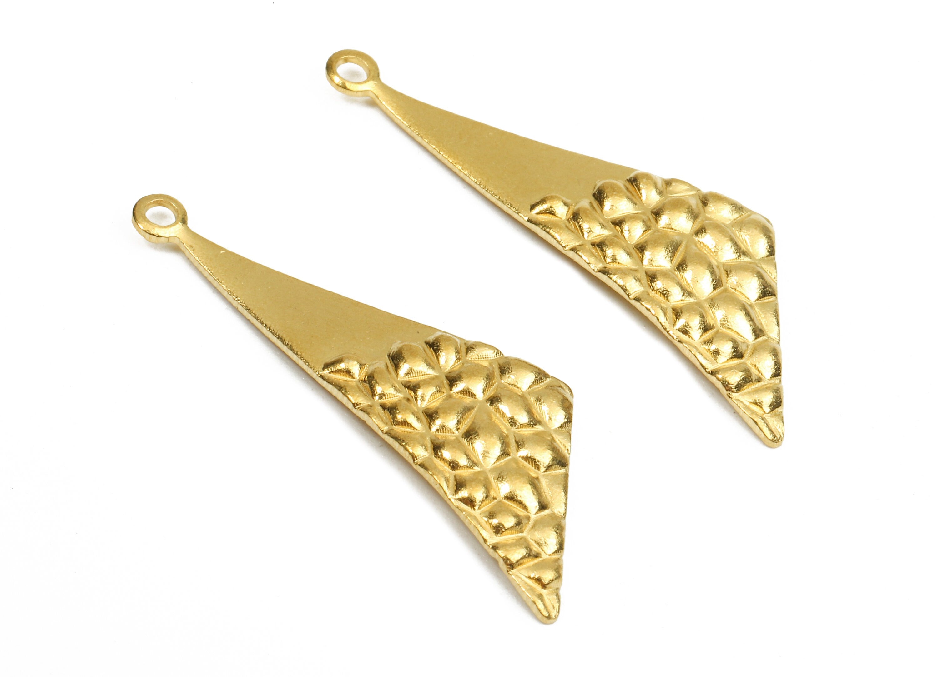 Brass Wavy Triangle Charms - Raw Brass Wavy Triangle Earrings and Pendant - Earring Findings - Jewelry Supplies - 32.66x10.3x1.61mm - PP2534 - DOMEDBAZAAR