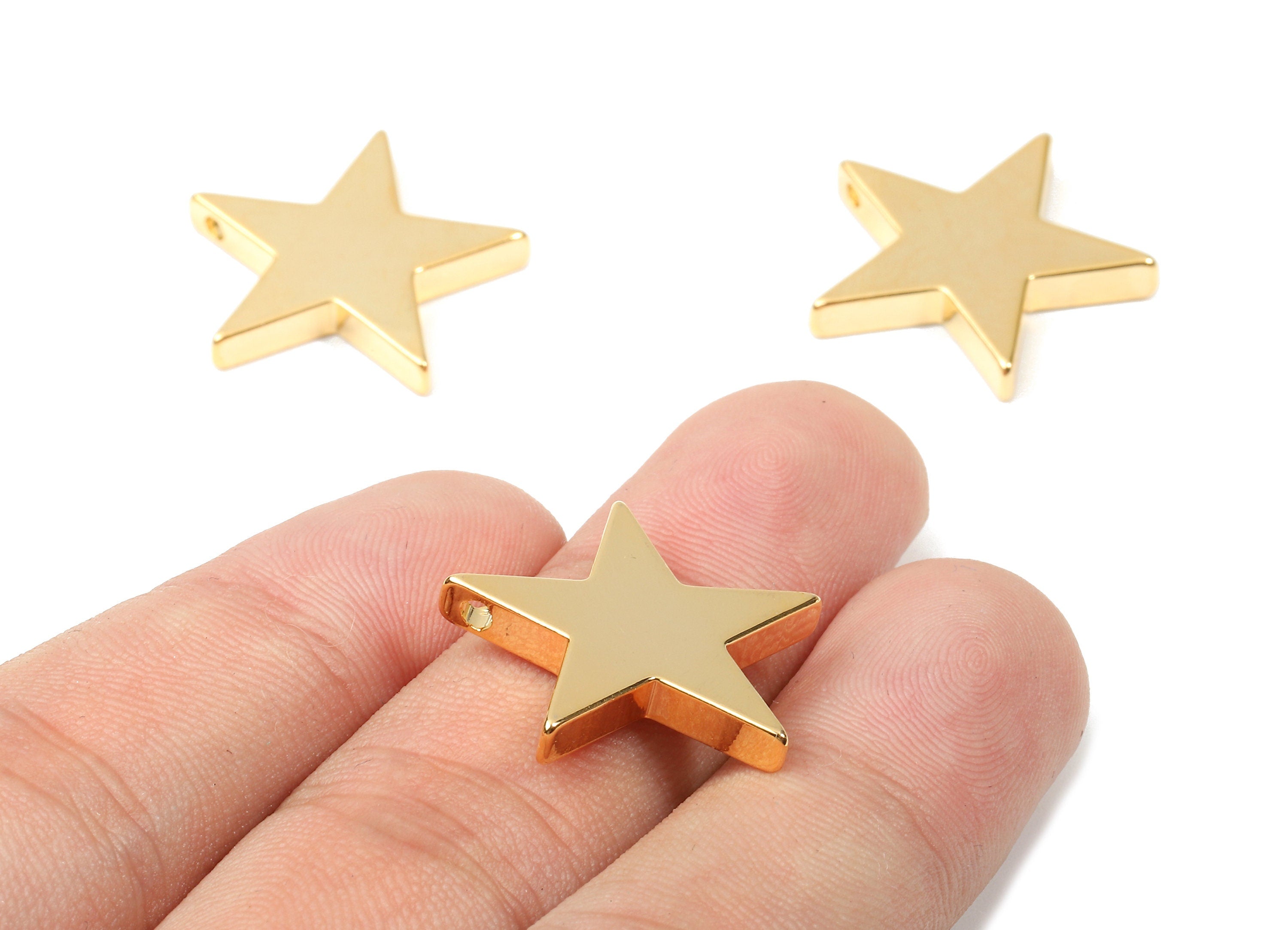 Brass Star Charms - Brass Star Stamping Blank - 18K Real Gold Plated Brass - Brass Earring & Necklace Pendant - 21.65x21.65x3.02mm - RGP2254 - DOMEDBAZAAR