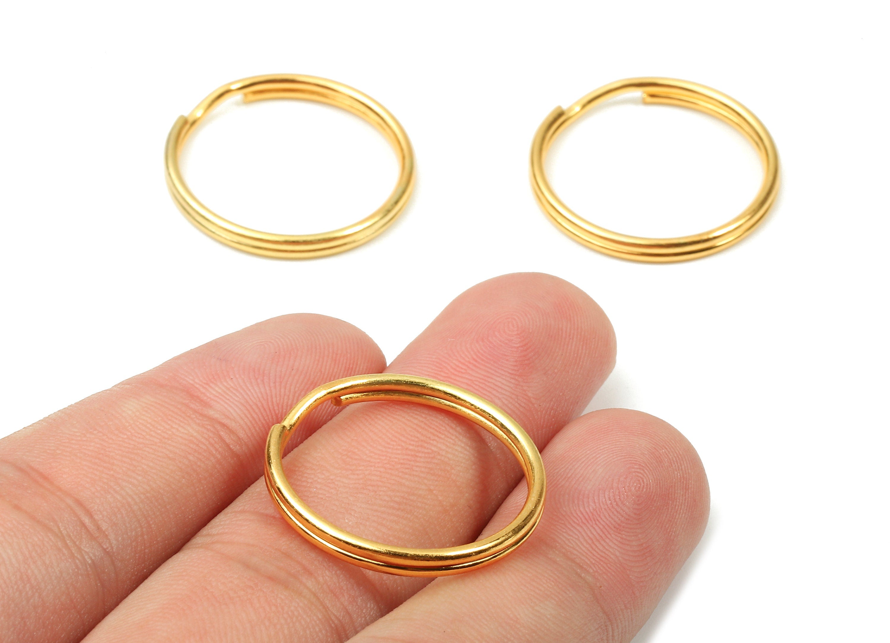 Gold Tone Metal Key Rings - Split Rings - Circle Key Rings - Keychain Connectors - Key Ring Findings - 24.59x24.59x1.5mm - PP2851G - DOMEDBAZAAR