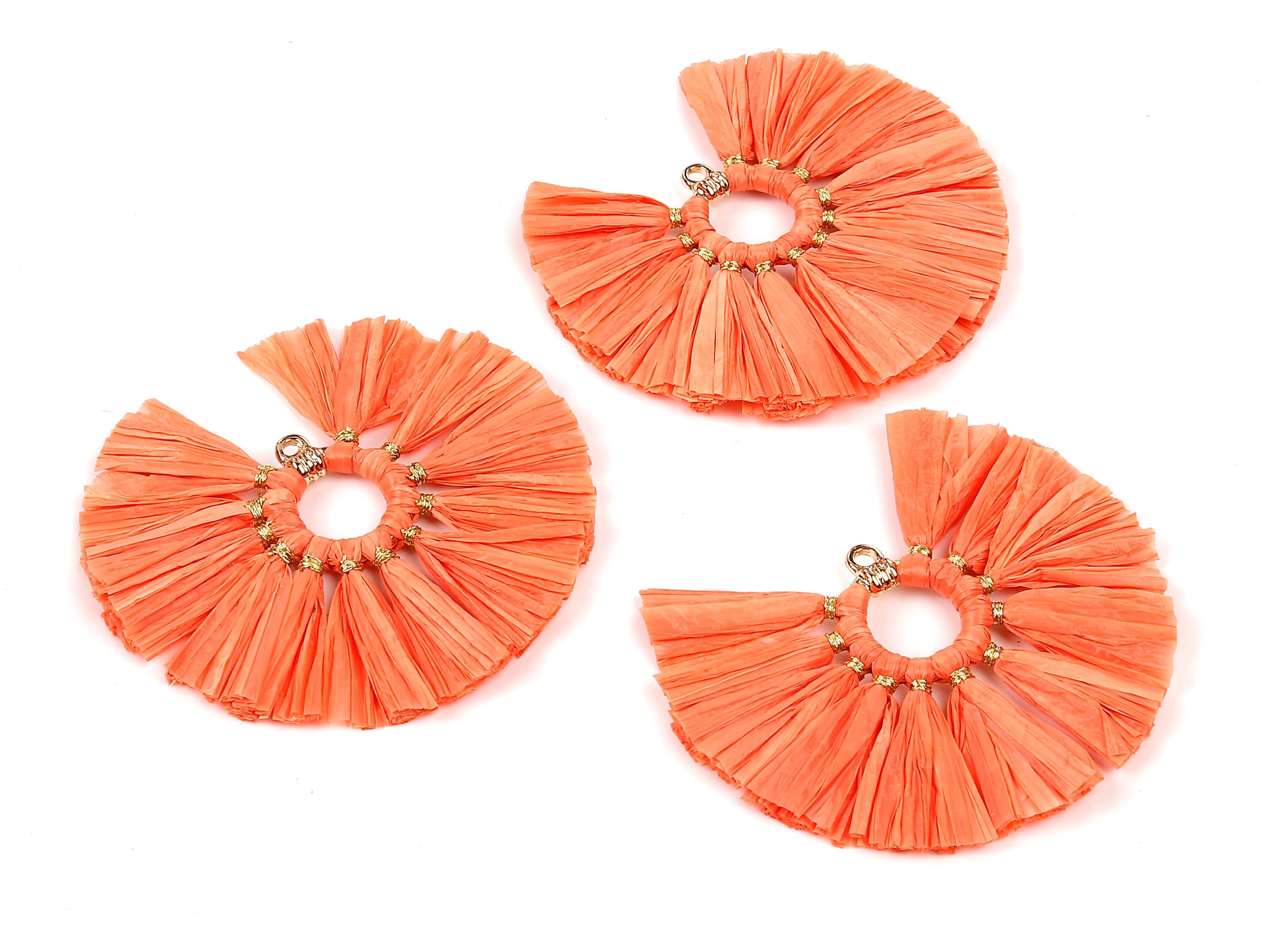 Raffia Fan Tassels Charms - Raffia Tassel Pendant - Jewelry Accessories - Handmade Tassels Jewelry - 54.16x54.16x3.49mm - RS1047 - DOMEDBAZAAR