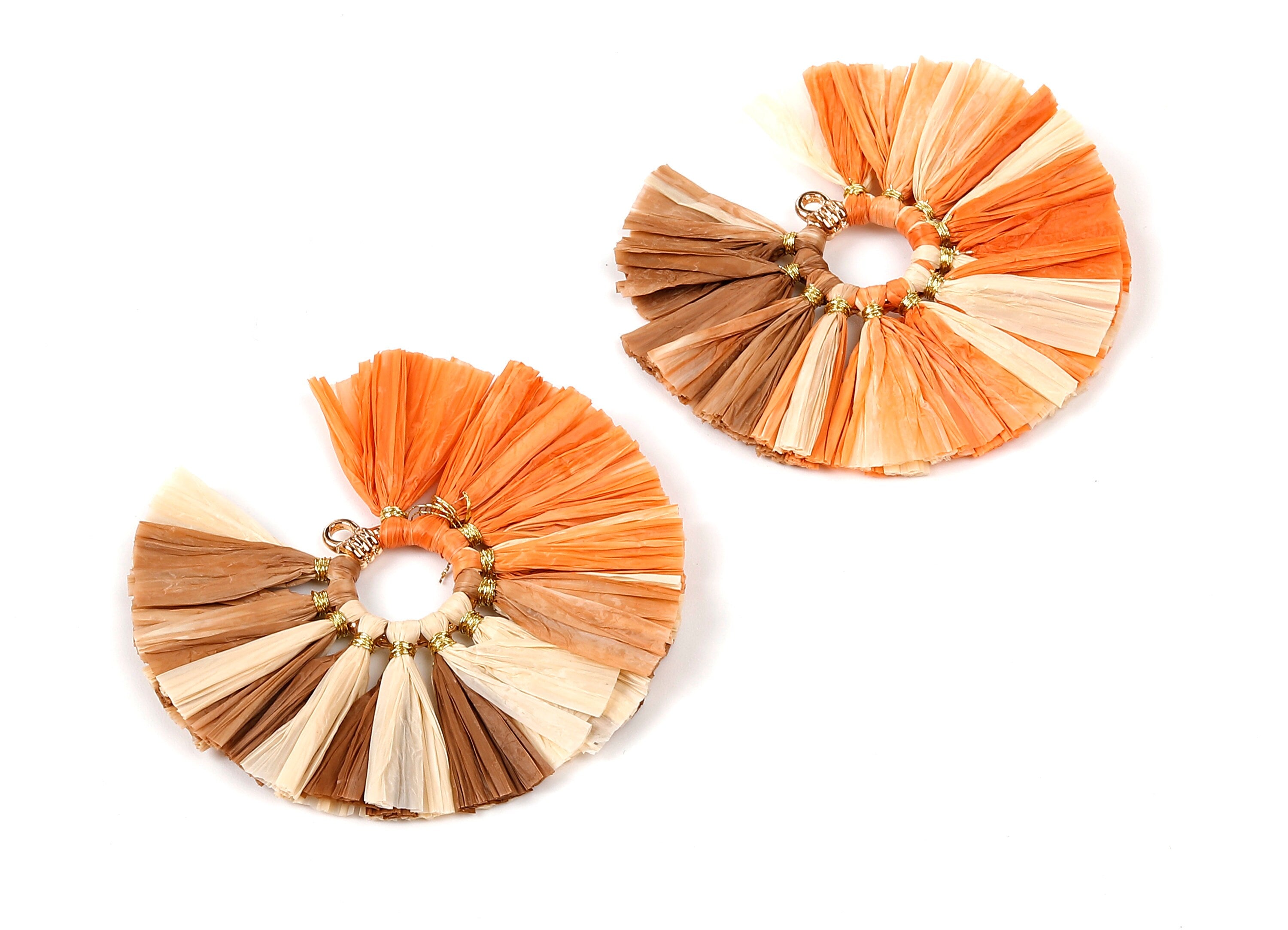 Raffia Fan Tassels Charms - Raffia Tassel Pendant - Jewelry Accessories - Handmade Tassels Jewelry - 54.16x54.16x3.49mm - RS1053 - DOMEDBAZAAR