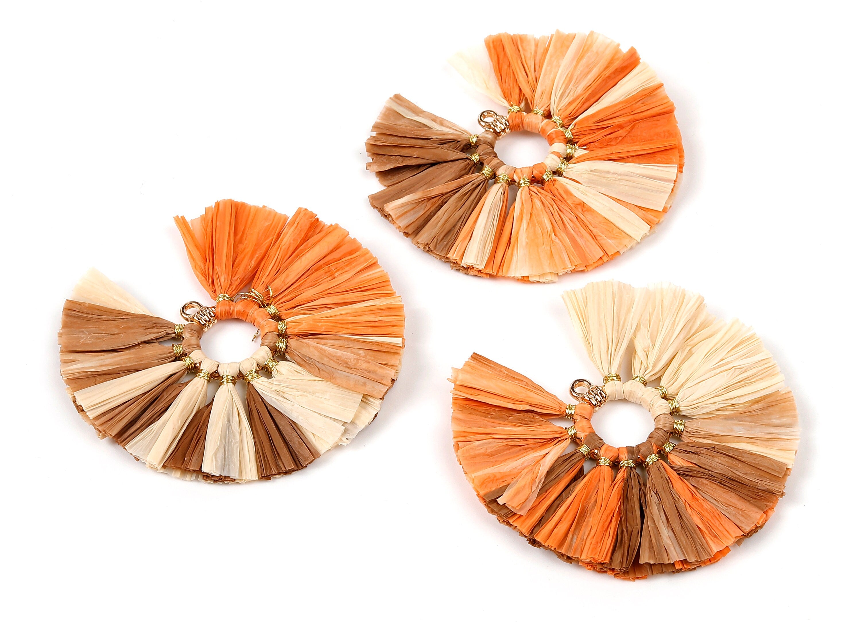 Raffia Fan Tassels Charms - Raffia Tassel Pendant - Jewelry Accessories - Handmade Tassels Jewelry - 54.16x54.16x3.49mm - RS1053 - DOMEDBAZAAR