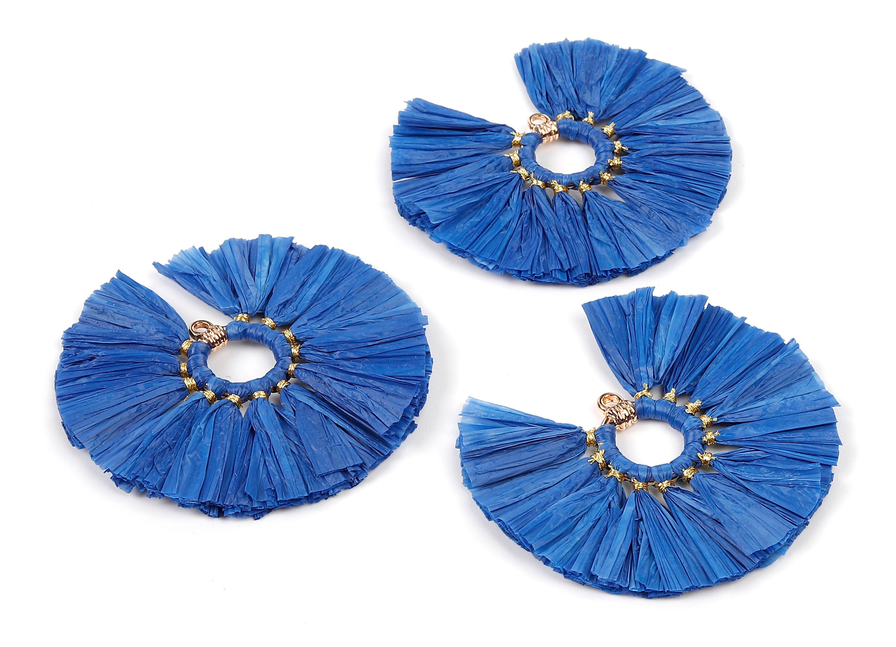 Raffia Fan Tassels Charms - Raffia Tassel Pendant - Jewelry Accessories - Handmade Tassels Jewelry - 54.16x54.16x3.49mm - RS1048 - DOMEDBAZAAR